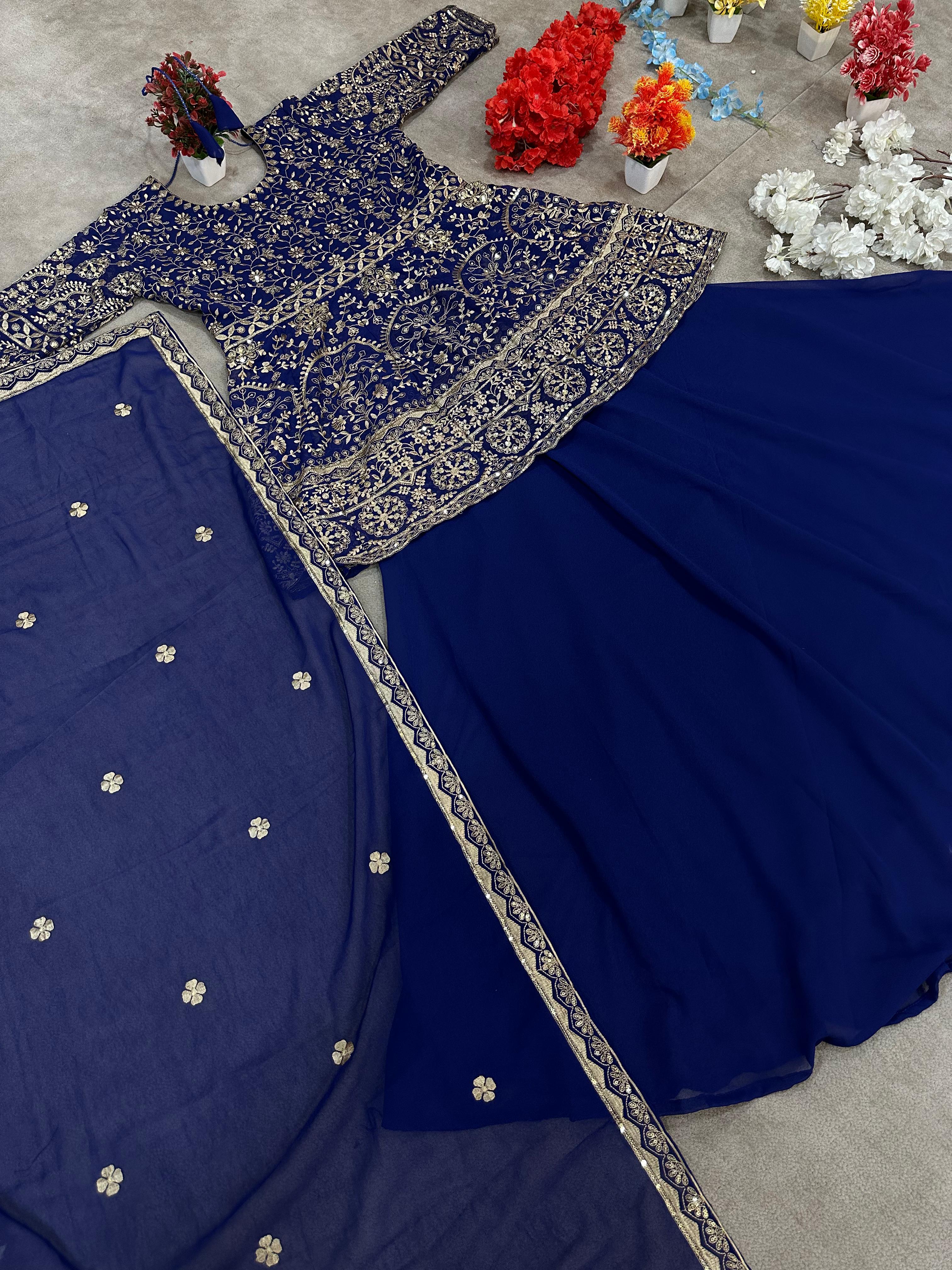 Georgeet Embroidery Design Work Top Lehenga