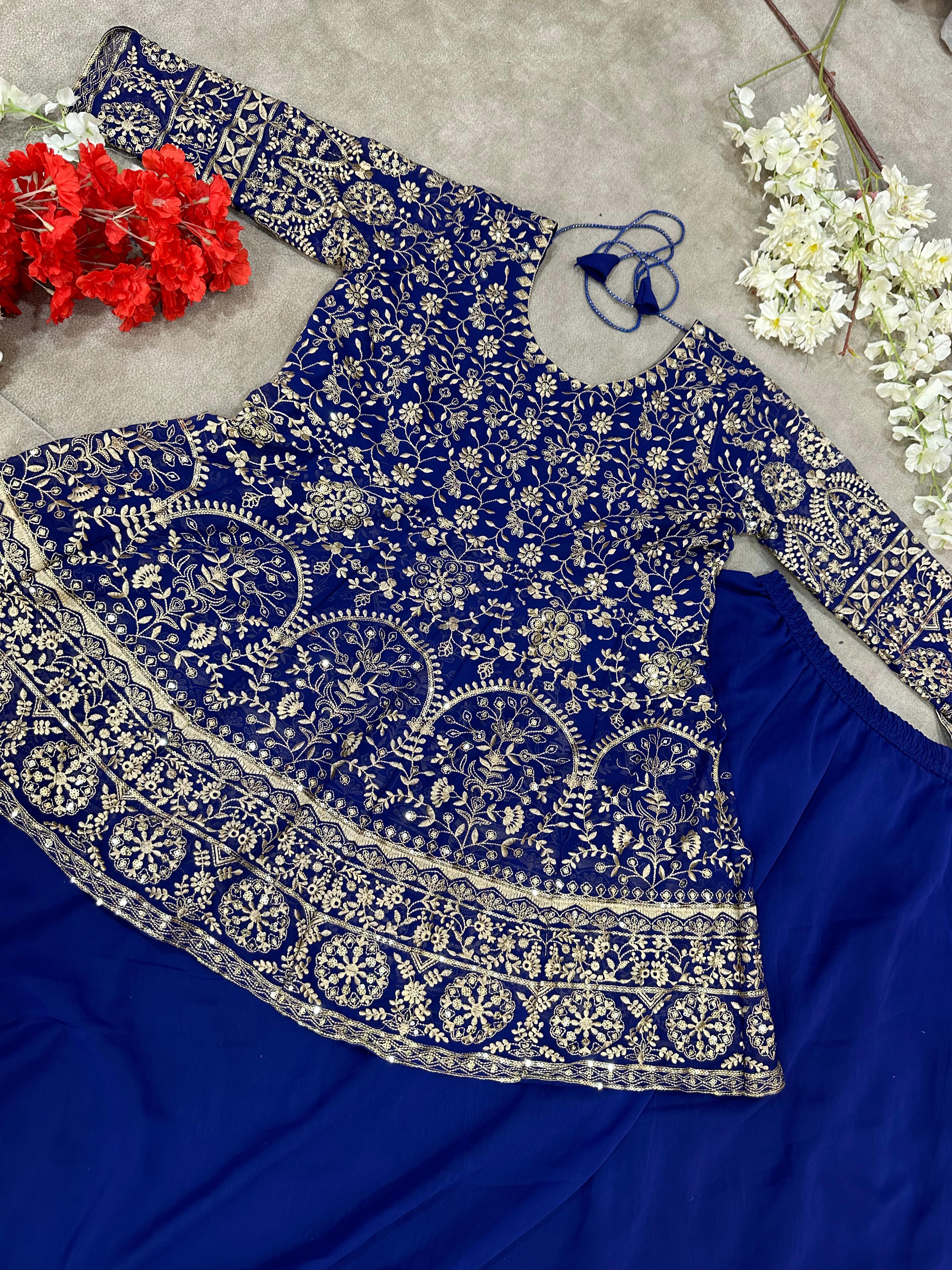 Georgeet Embroidery Design Work Top Lehenga