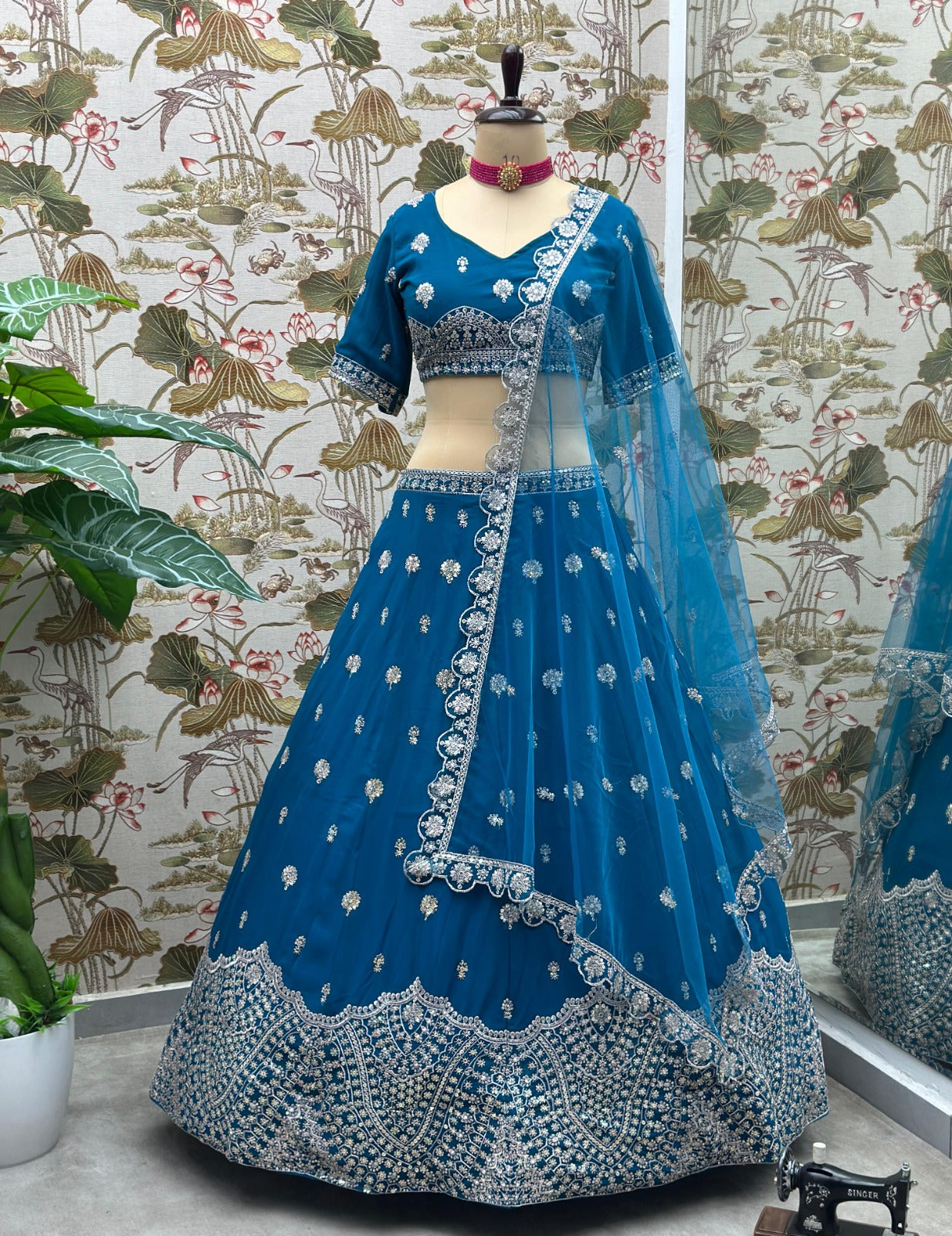 Faux Georgette Lehenga with Embroidered Choli and Dupatta