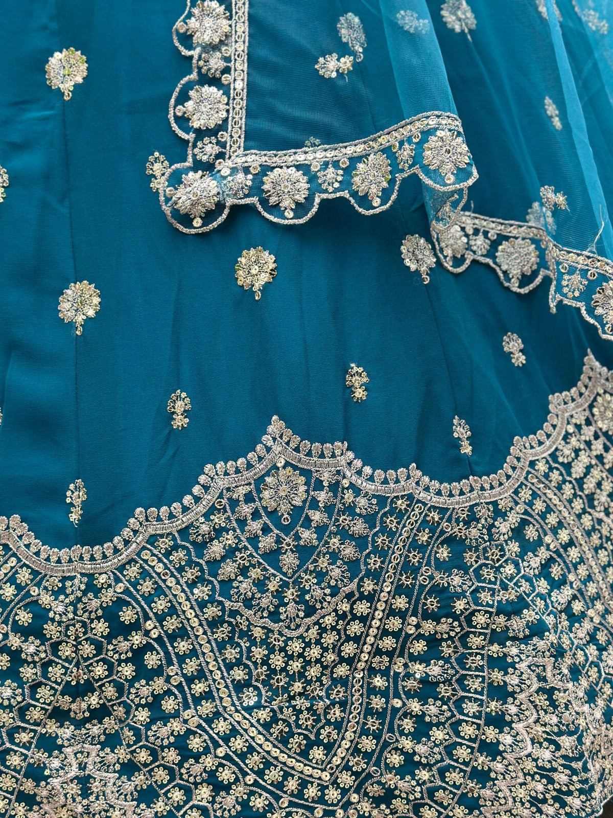 Faux Georgette Lehenga with Embroidered Choli and Dupatta