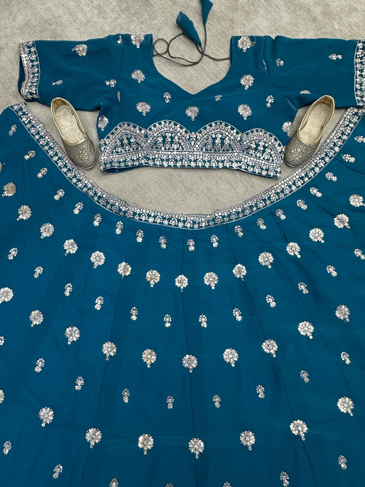 Faux Georgette Lehenga with Embroidered Choli and Dupatta