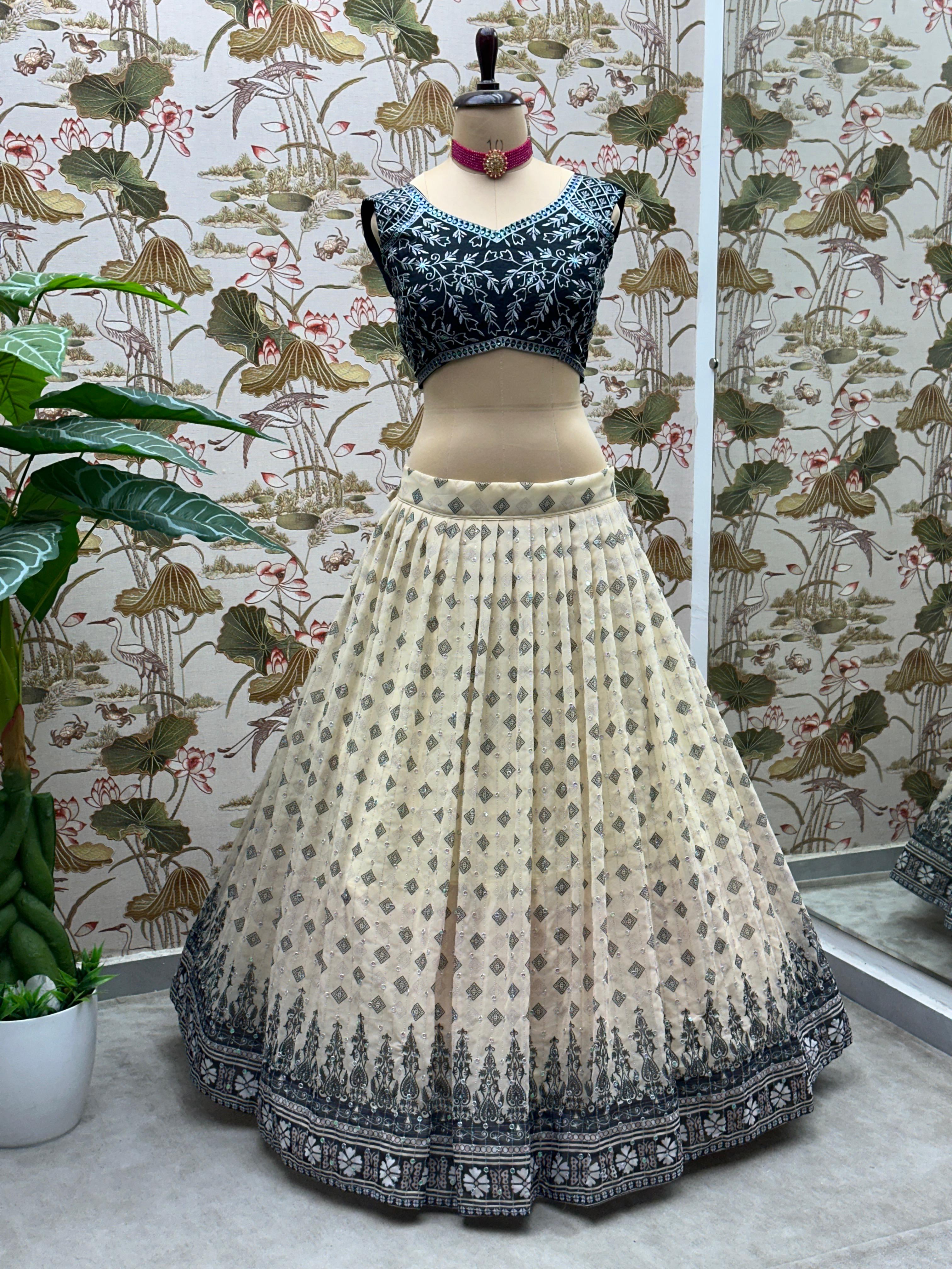 Digital Print With Embroidery Sequence Design Work With Faux Georgette Lehenga Choli