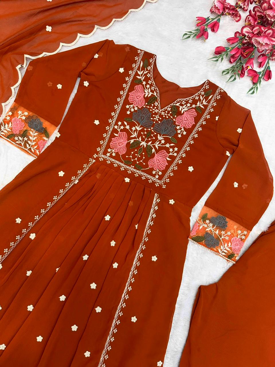 Heavy Fox Georgette with Heavy Embroidery and Sequence Work Top Pent