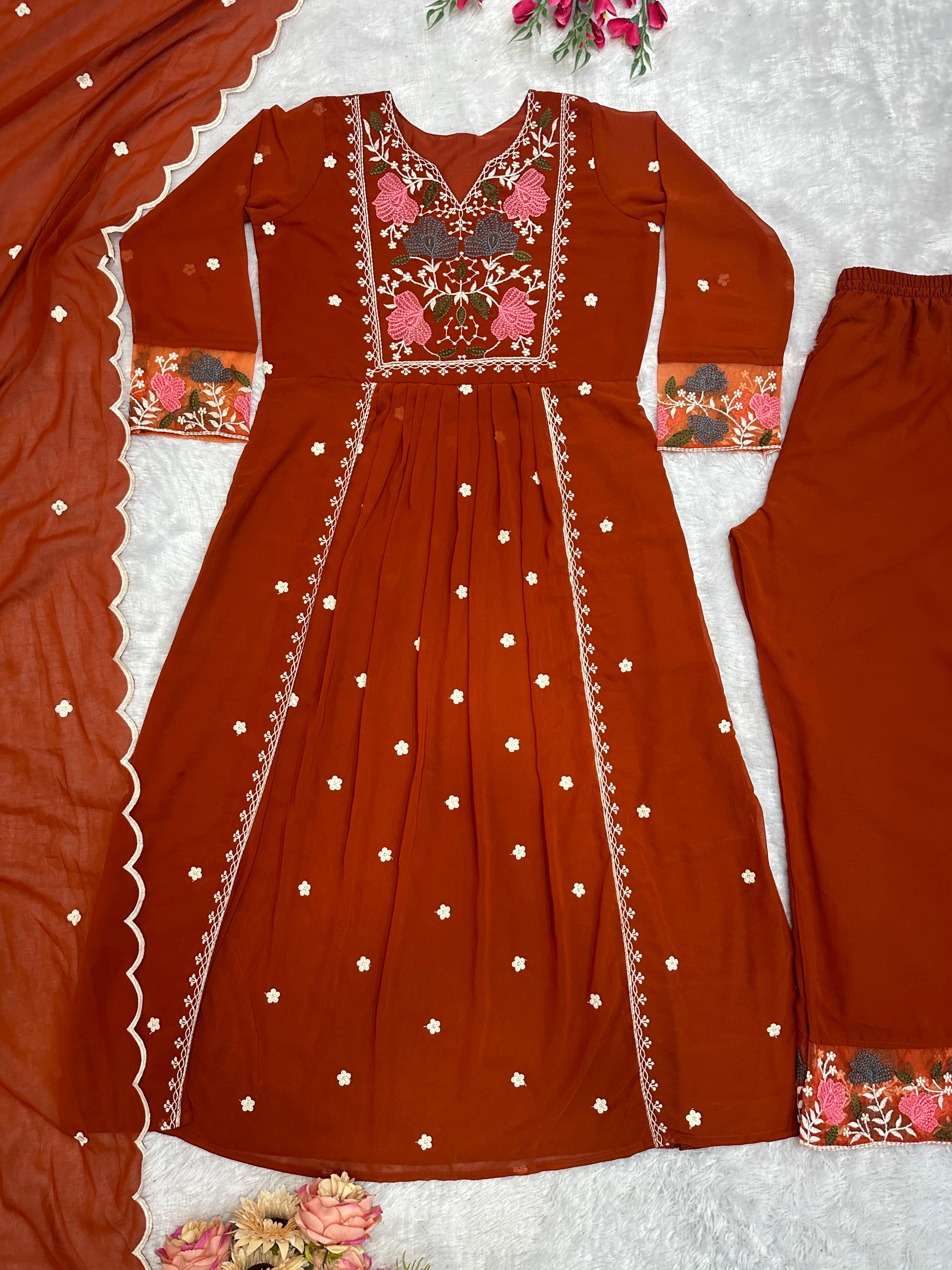 Heavy Fox Georgette with Heavy Embroidery and Sequence Work Top Pent