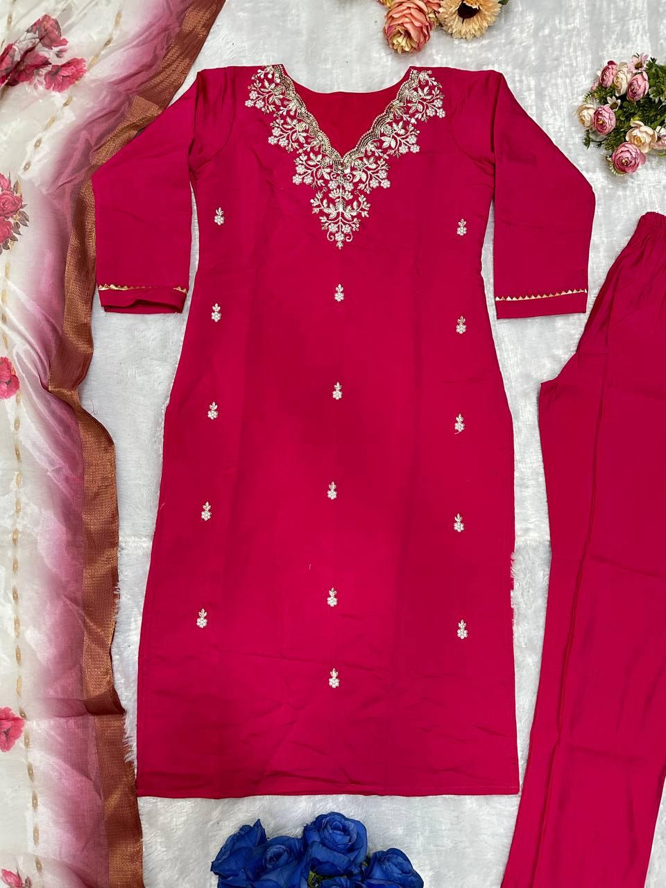 Havy Embrodary Work With Roman Silk Top Pent