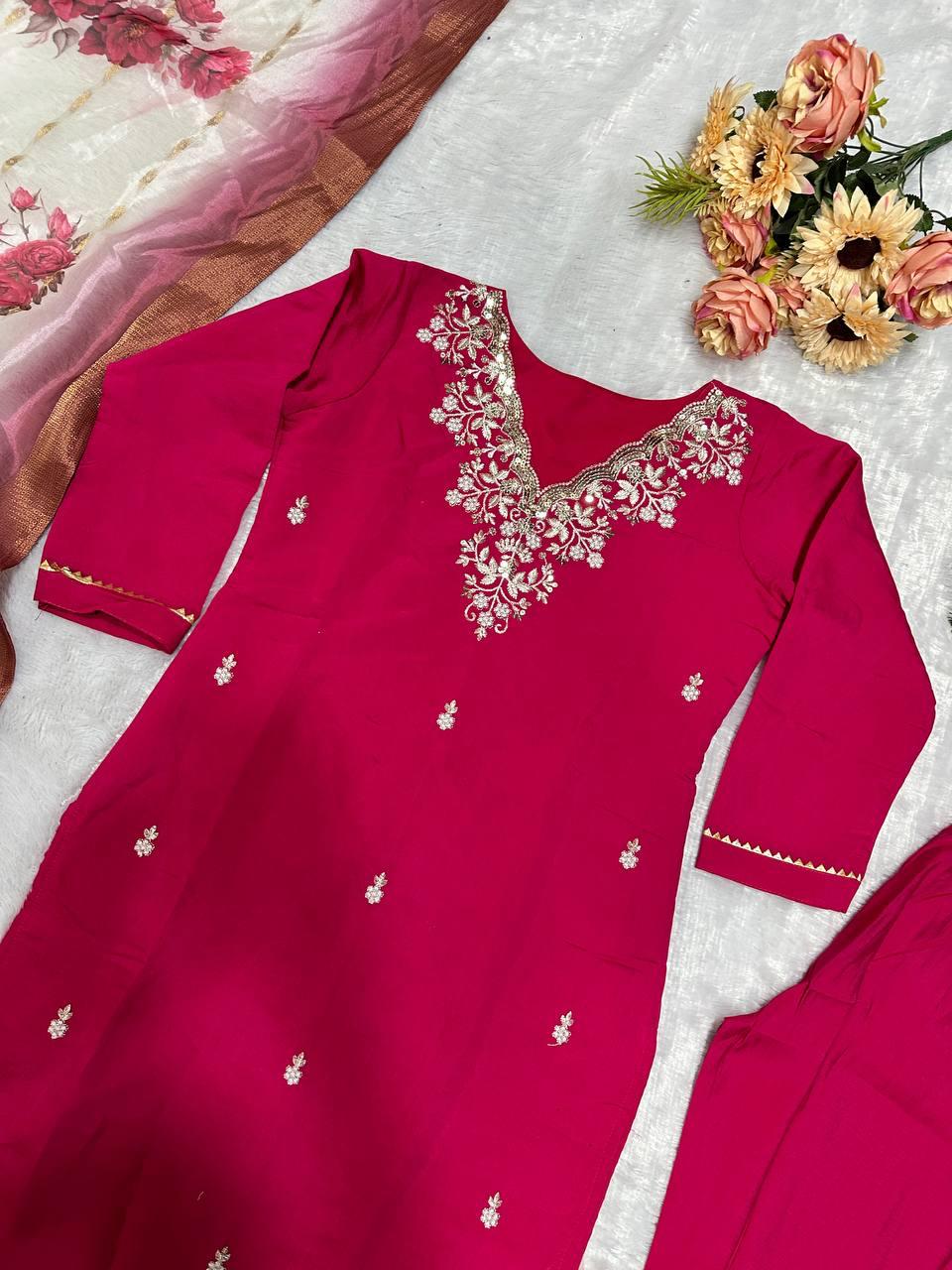 Havy Embrodary Work With Roman Silk Top Pent