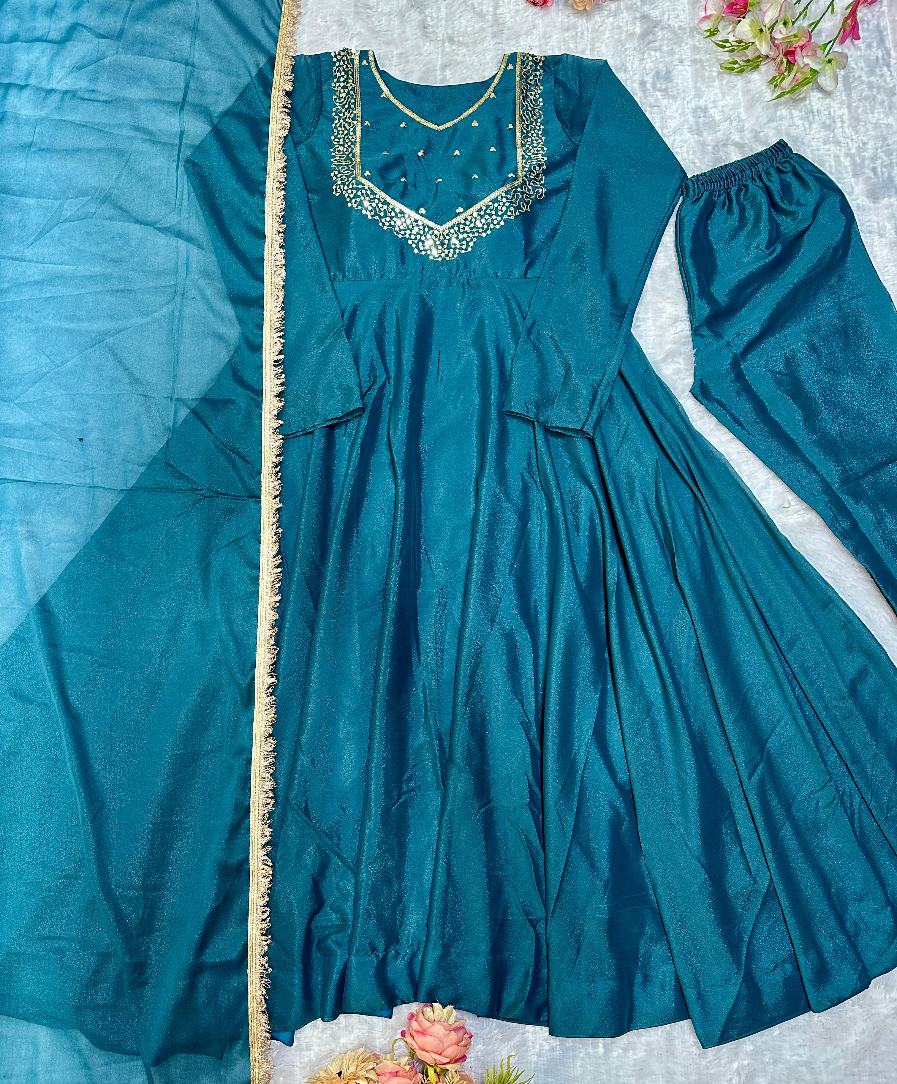 Embrodary Work With Full Sleeves And Work Gown