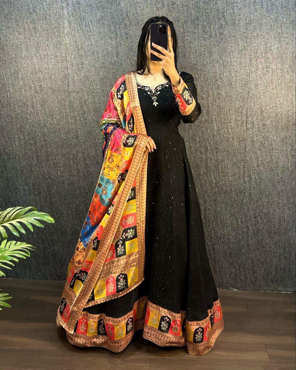 ORIGINAL VISCOS GEORGTE WITH EMBROIDERY with BEAUTYFULL HANDWORK GOWN