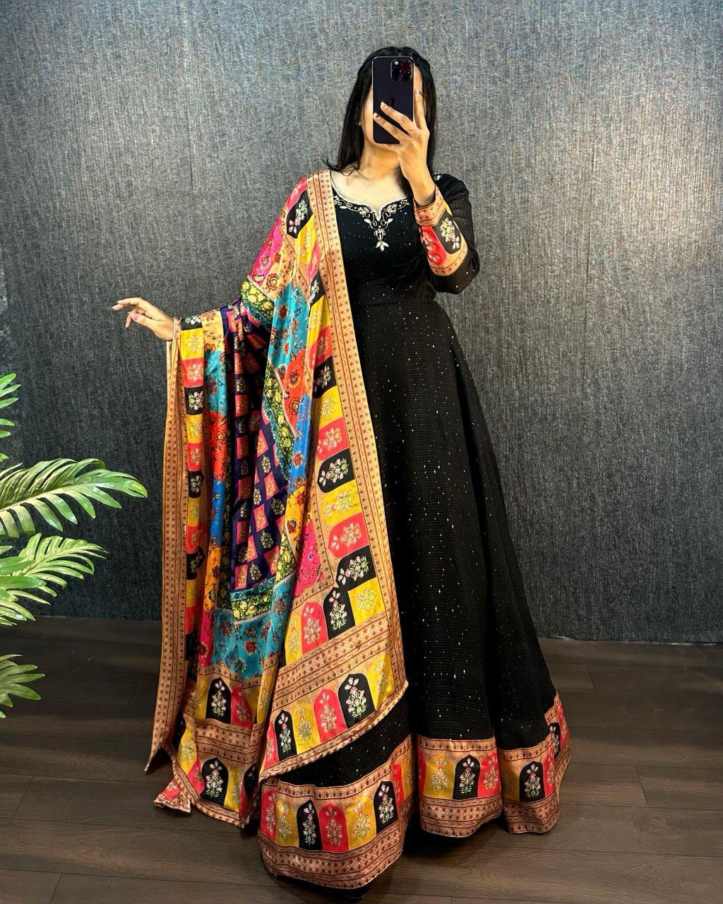 ORIGINAL VISCOS GEORGTE WITH EMBROIDERY with BEAUTYFULL HANDWORK GOWN