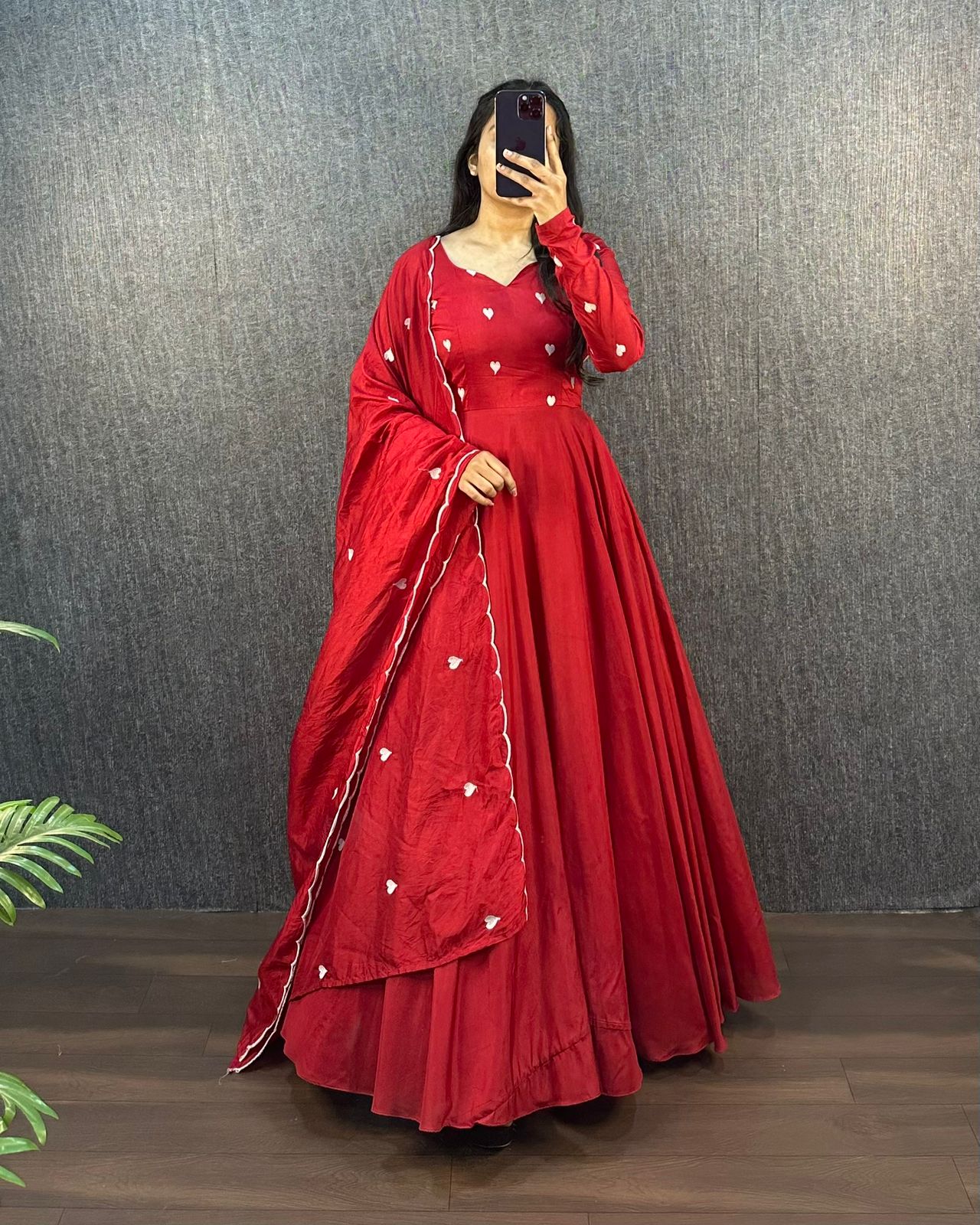 Original Ajrak Cotton Silk Heart Thread Work Gown