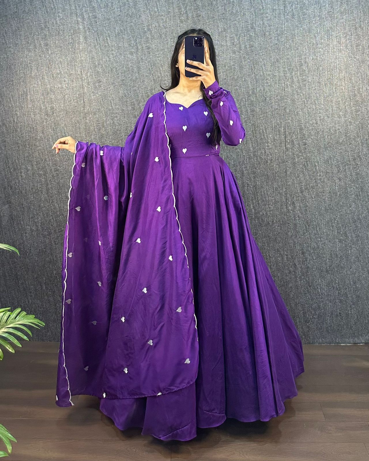 Original Ajrak Cotton Silk Heart Thread Work Gown