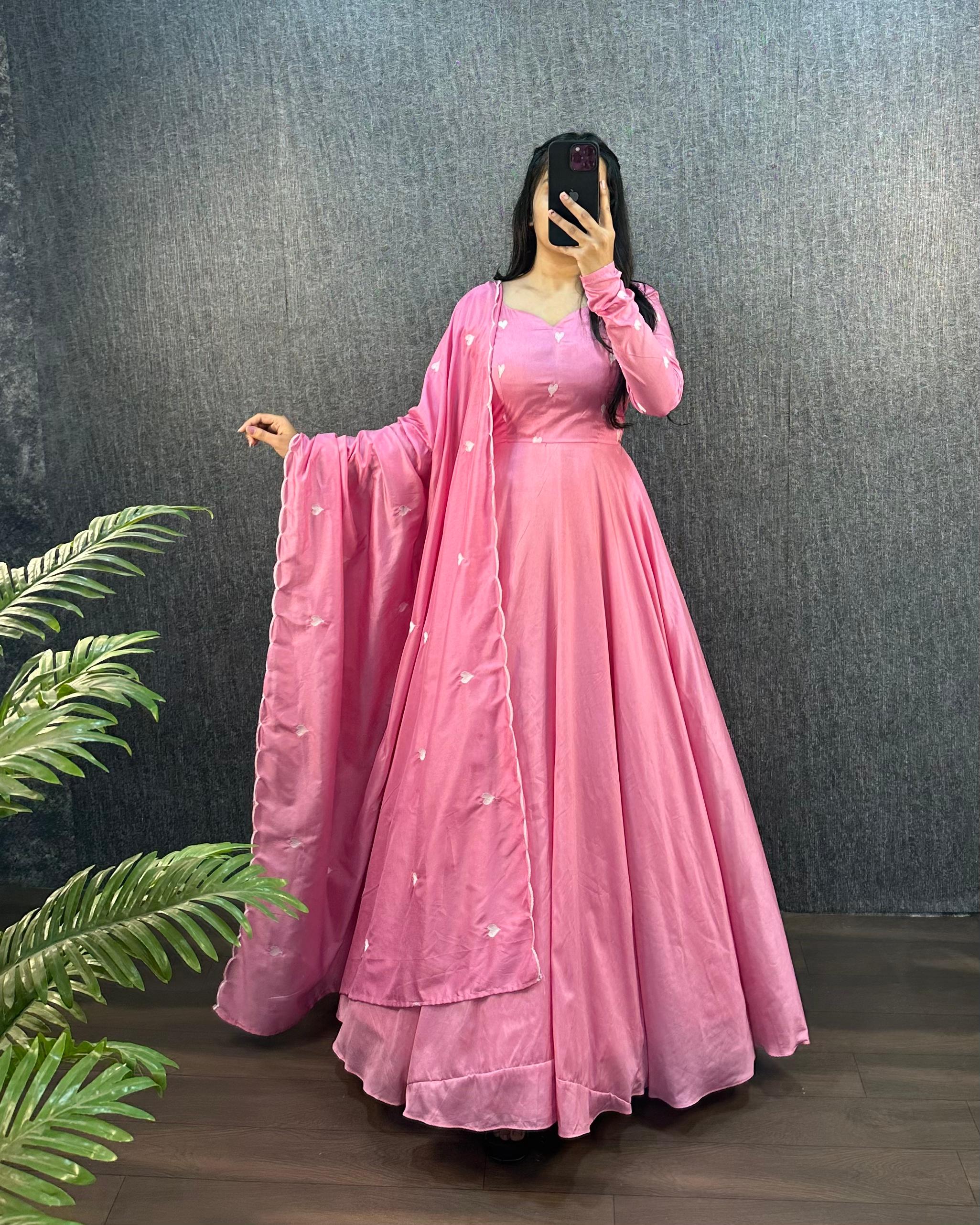 Original Ajrak Cotton Silk Heart Thread Work Gown