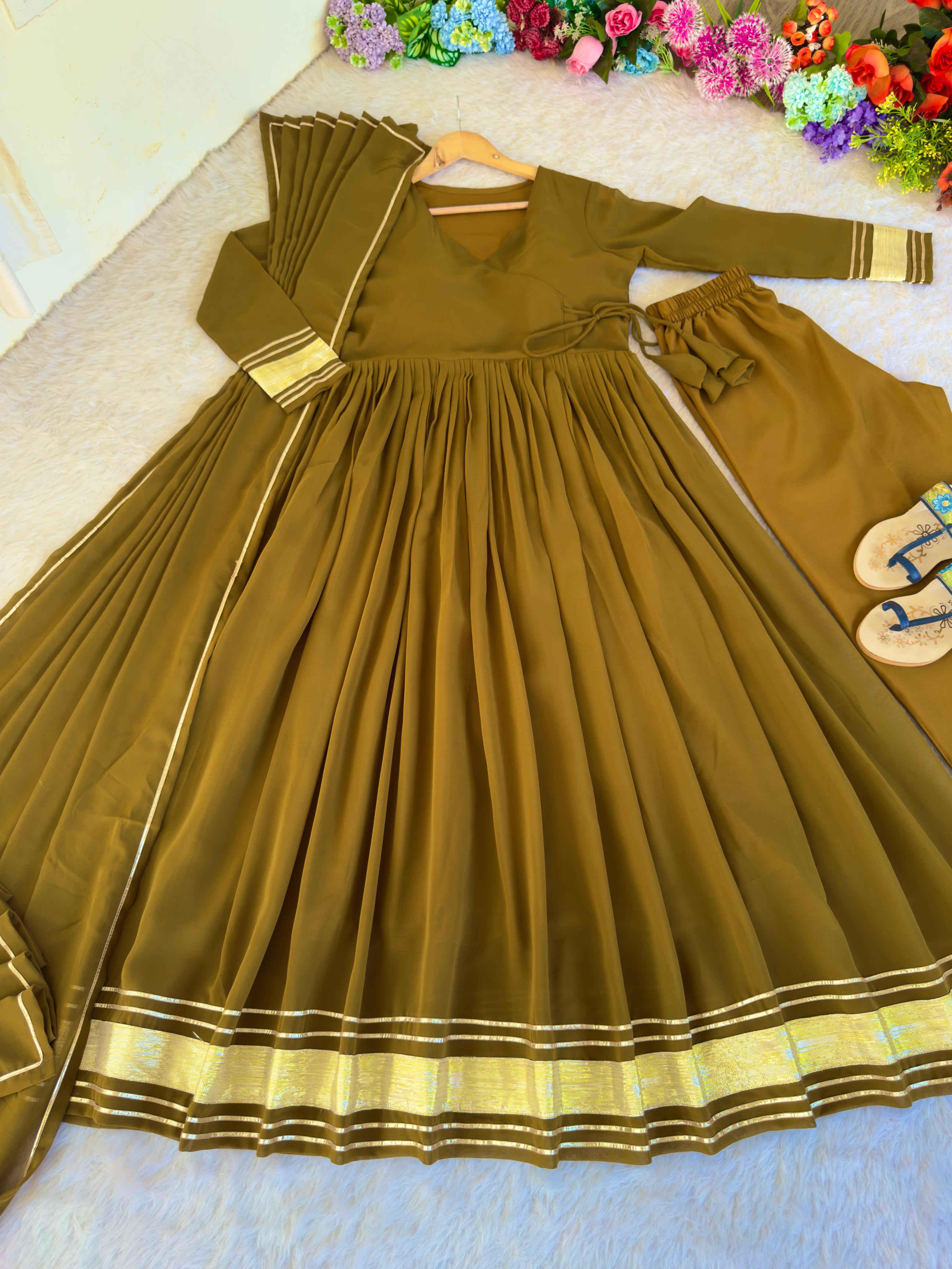 Pure Fox Georgette With Heavy Butter Cotton Gown