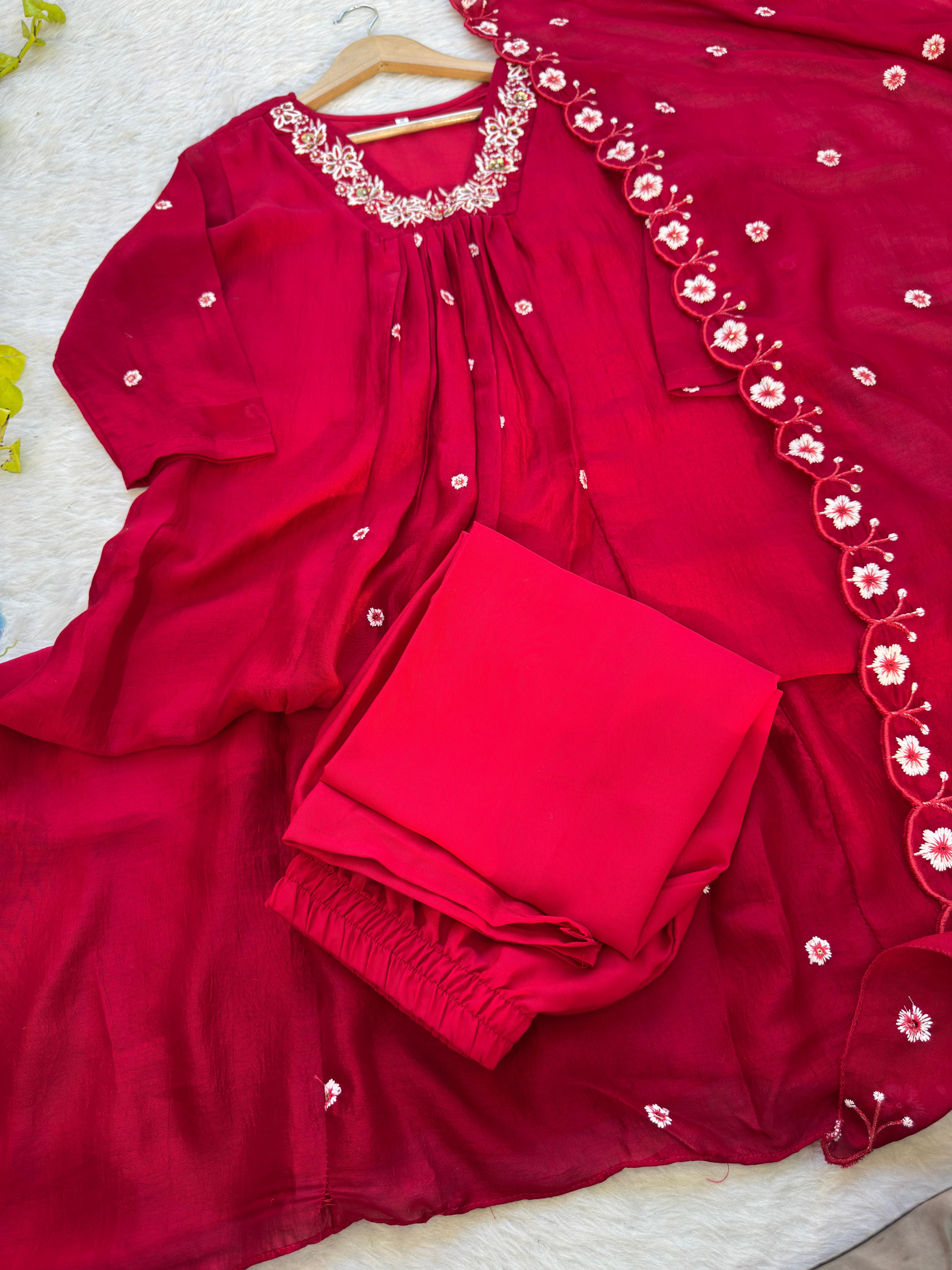 Pure Vichitra Silk Hand work With Heavy Butter Cotton Gown