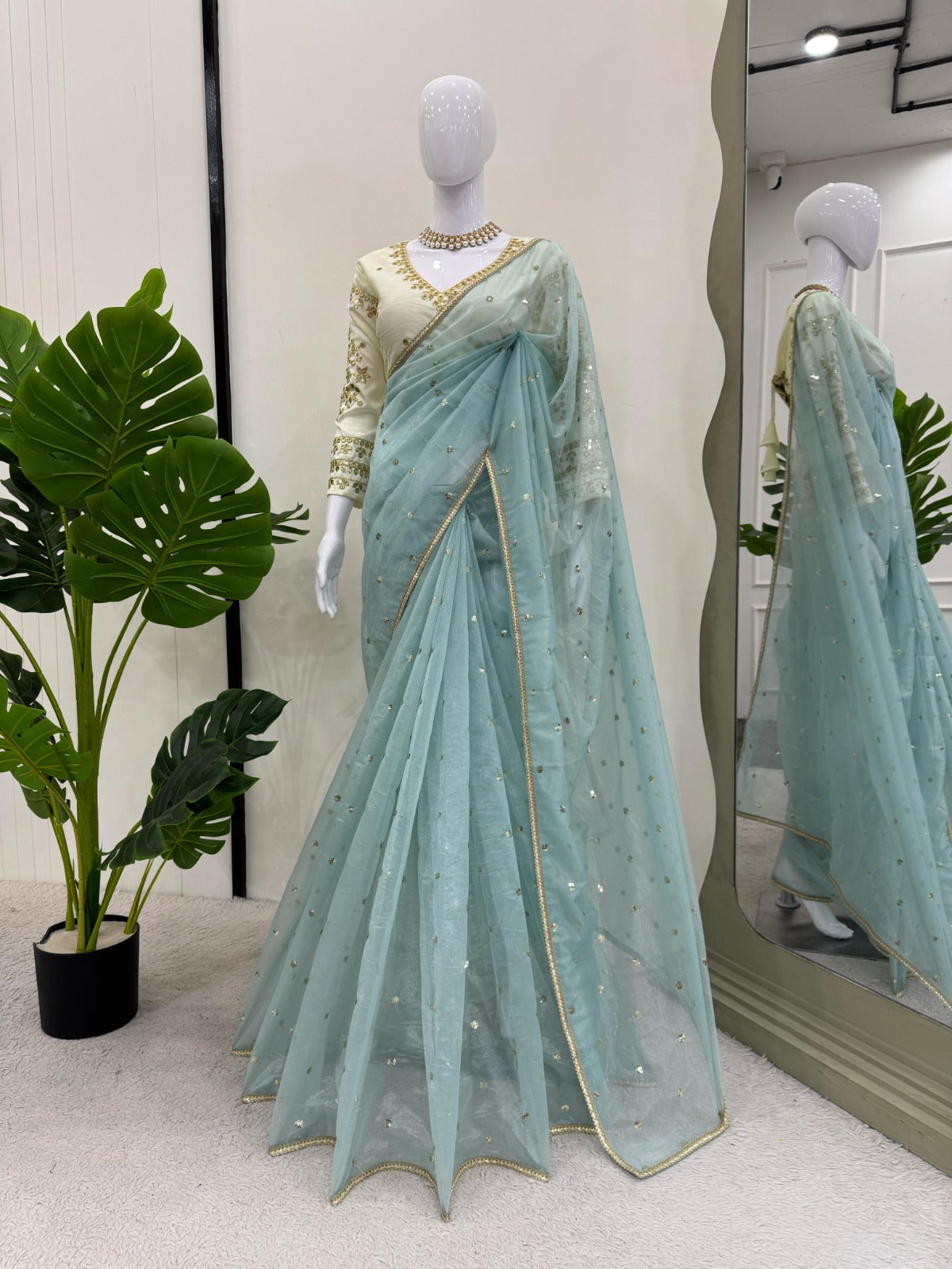 Havy Twill NetThred & Sequnce with Fancy Lace Saree
