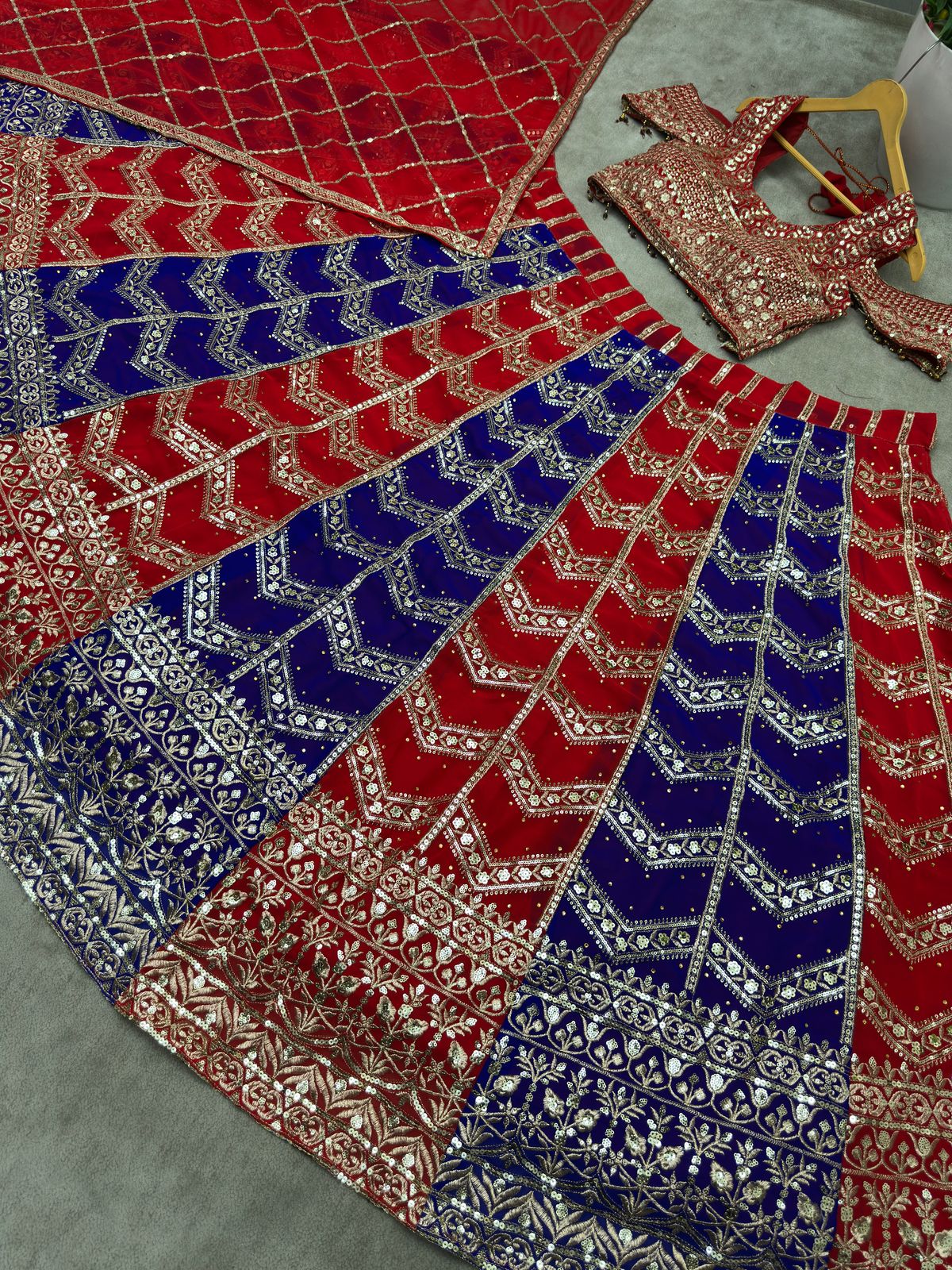 Heavy Designer Embroidery Sequence Work Lehenga With Canvas Patta