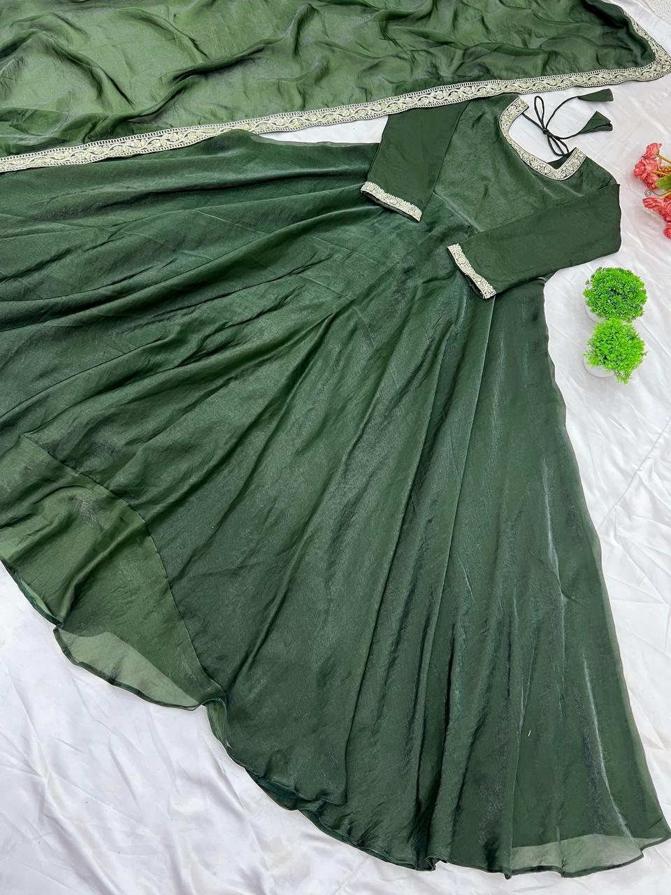 Embroidery sequence Work With Heavy Fandy Silk Gown