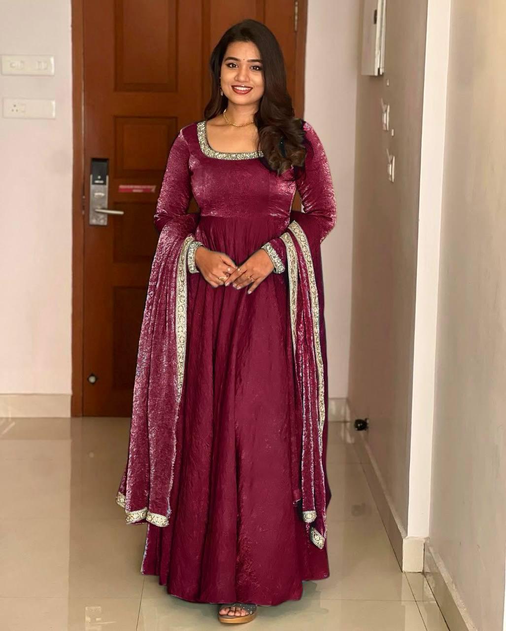 Embroidery sequence Work With Heavy Fandy Silk Gown