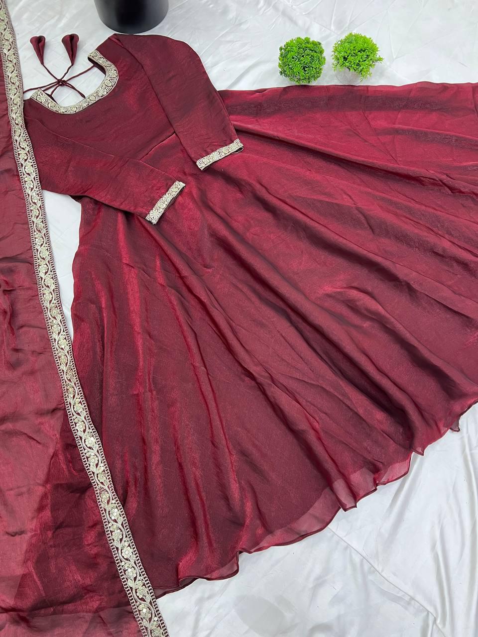 Embroidery sequence Work With Heavy Fandy Silk Gown