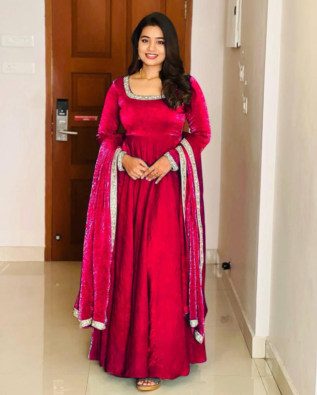 Embroidery sequence Work With Heavy Fandy Silk Gown