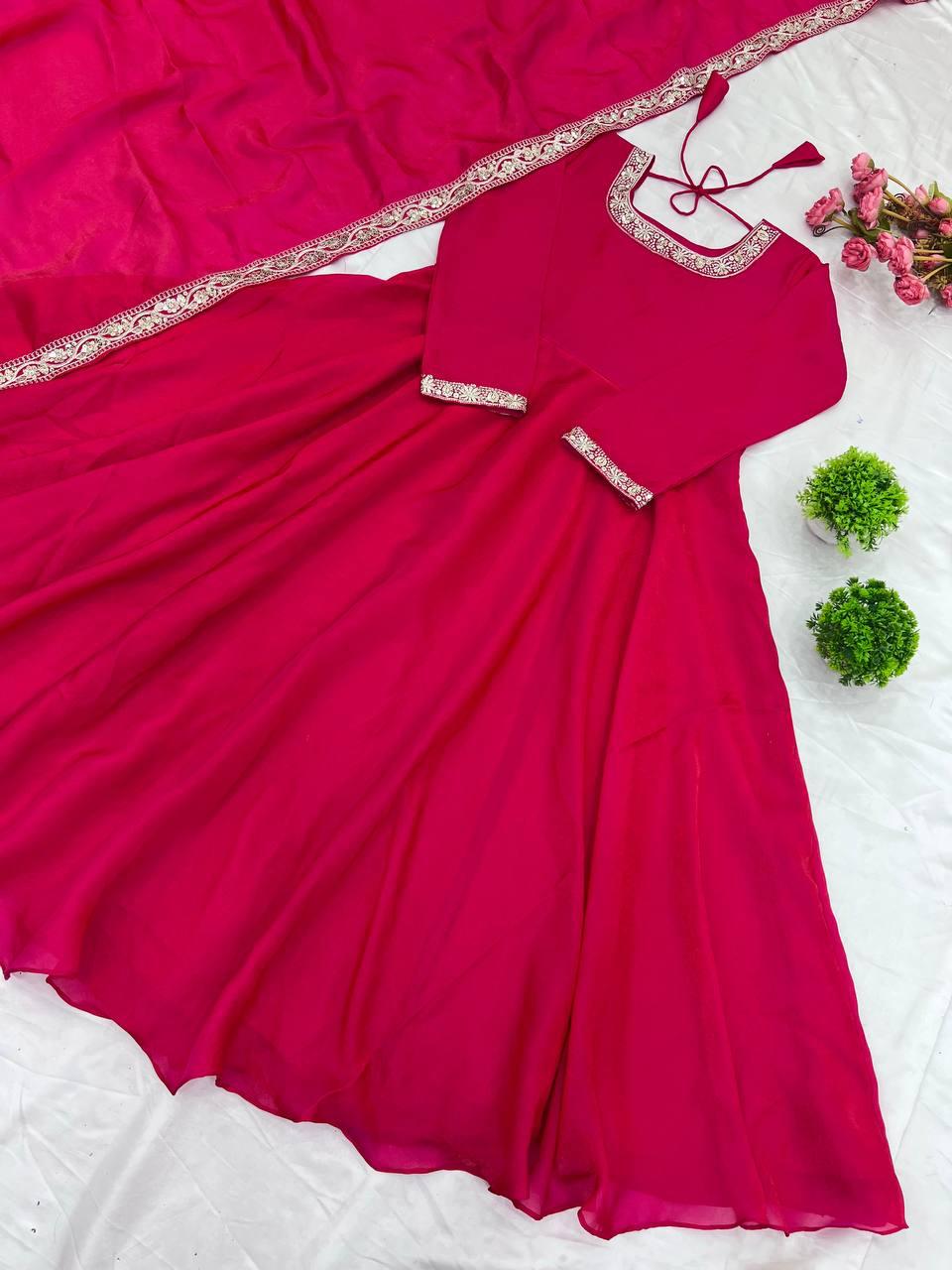 Embroidery sequence Work With Heavy Fandy Silk Gown