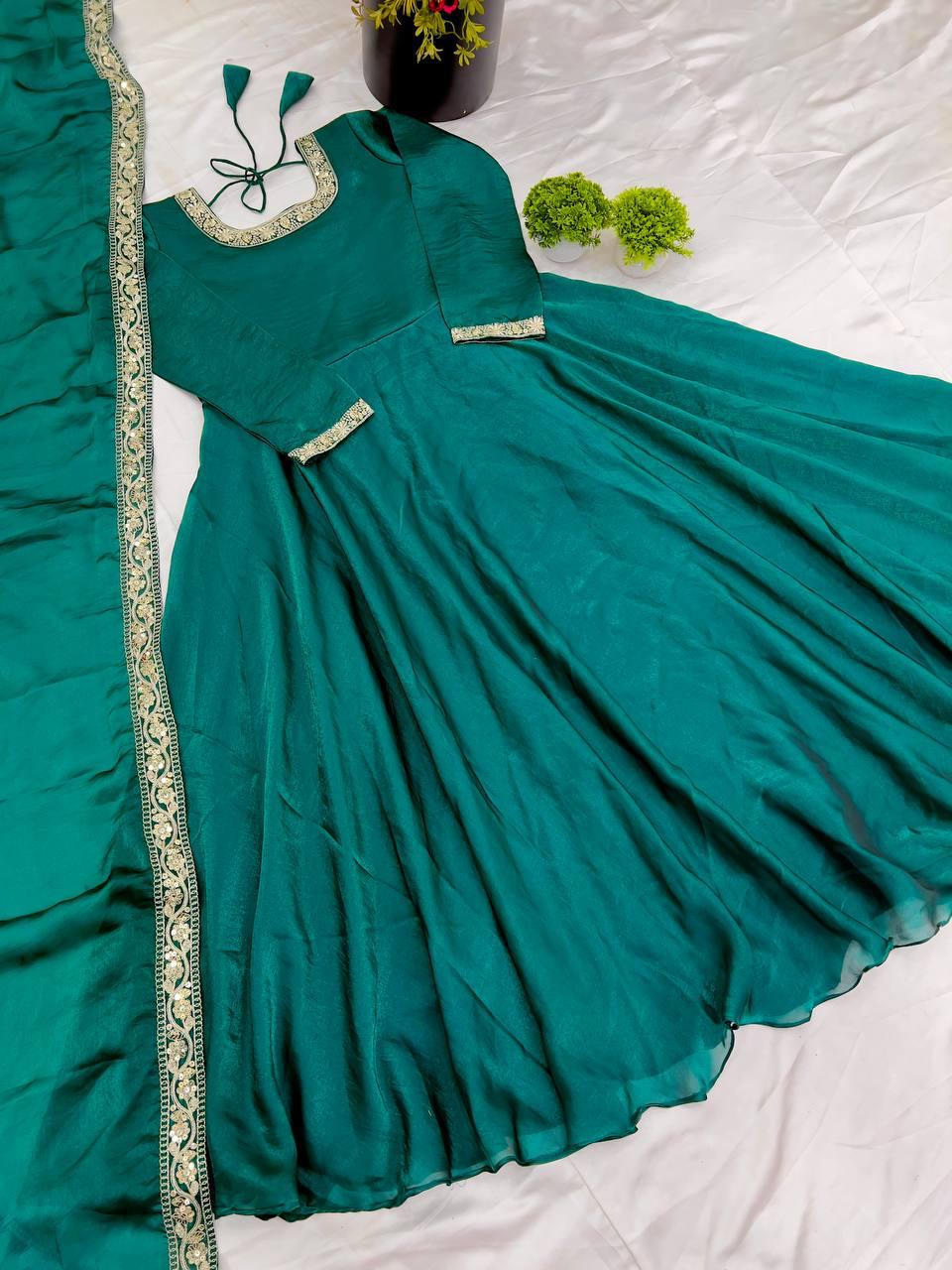 Embroidery sequence Work With Heavy Fandy Silk Gown