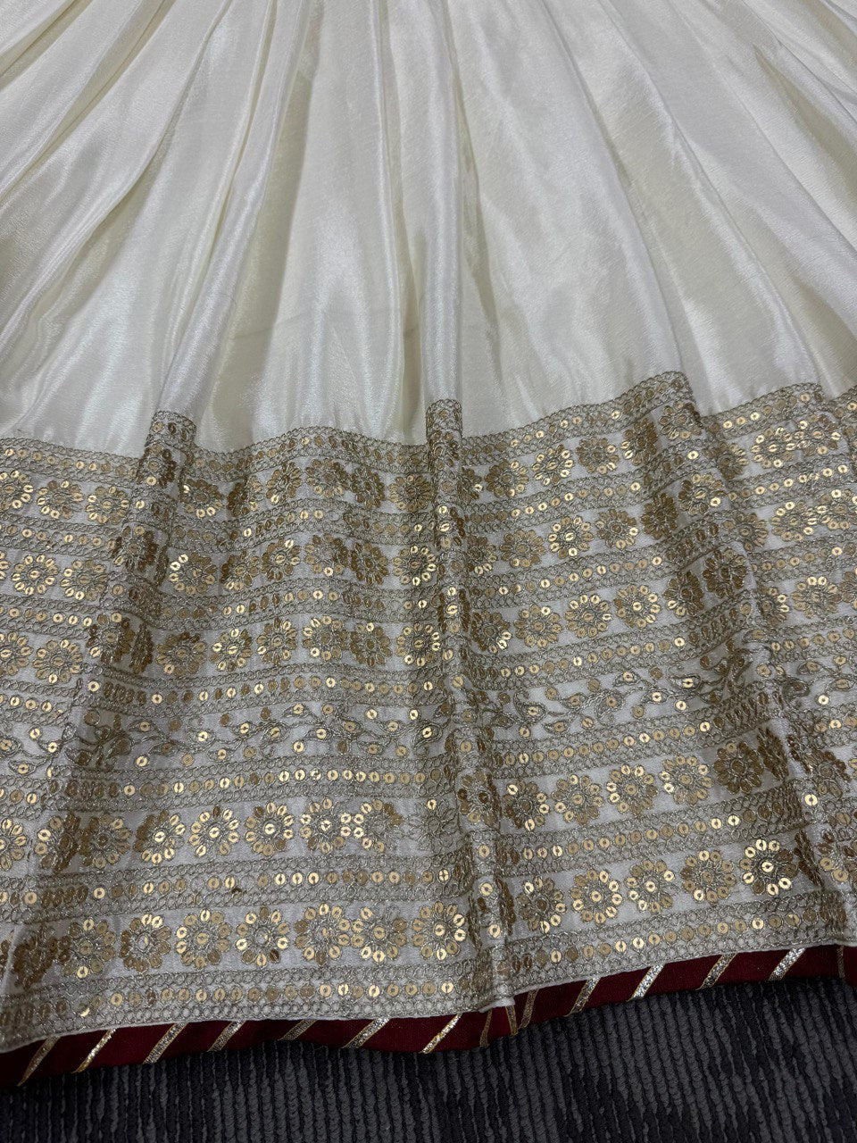 White Colour Chinon Silk Thread With Sequence Lace Work Gown With Heavy Dupatta