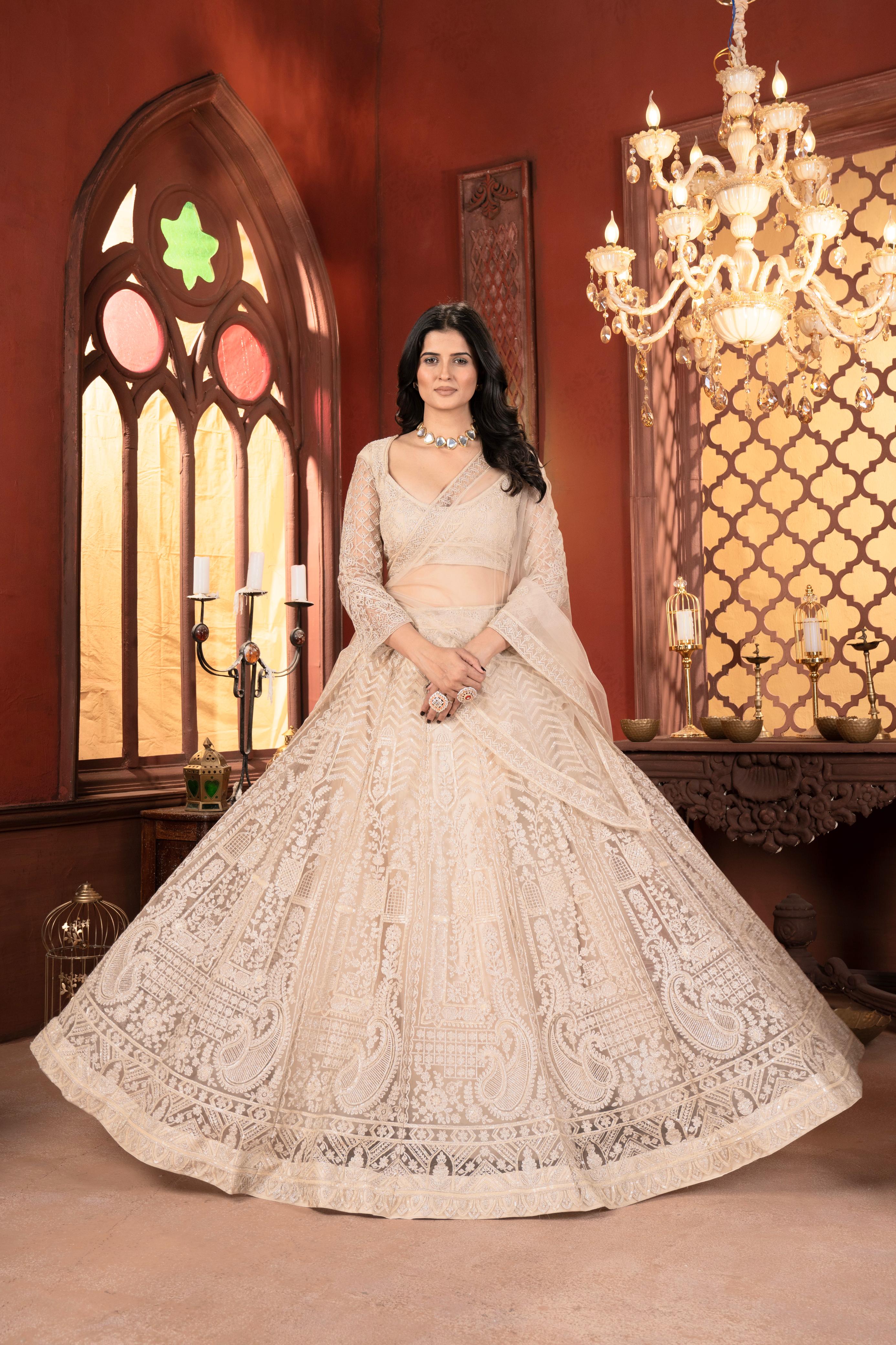 Net Embroidery Sequence Design Work With Canan And Canvas Flair Lehenga Choli