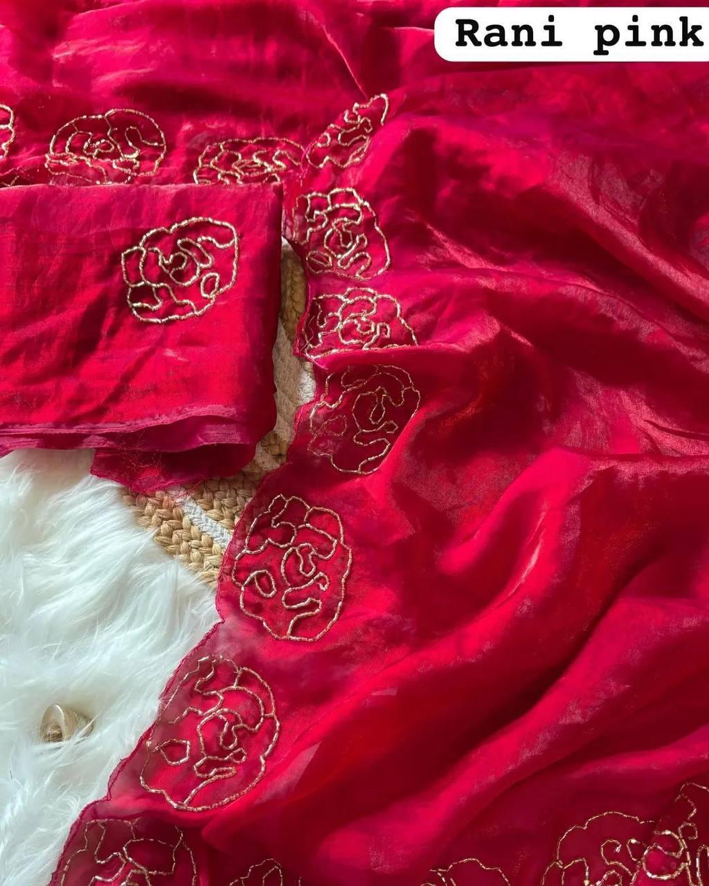 Space Silk Soft Shinwe With Rich Lotus And Hand Made Saree