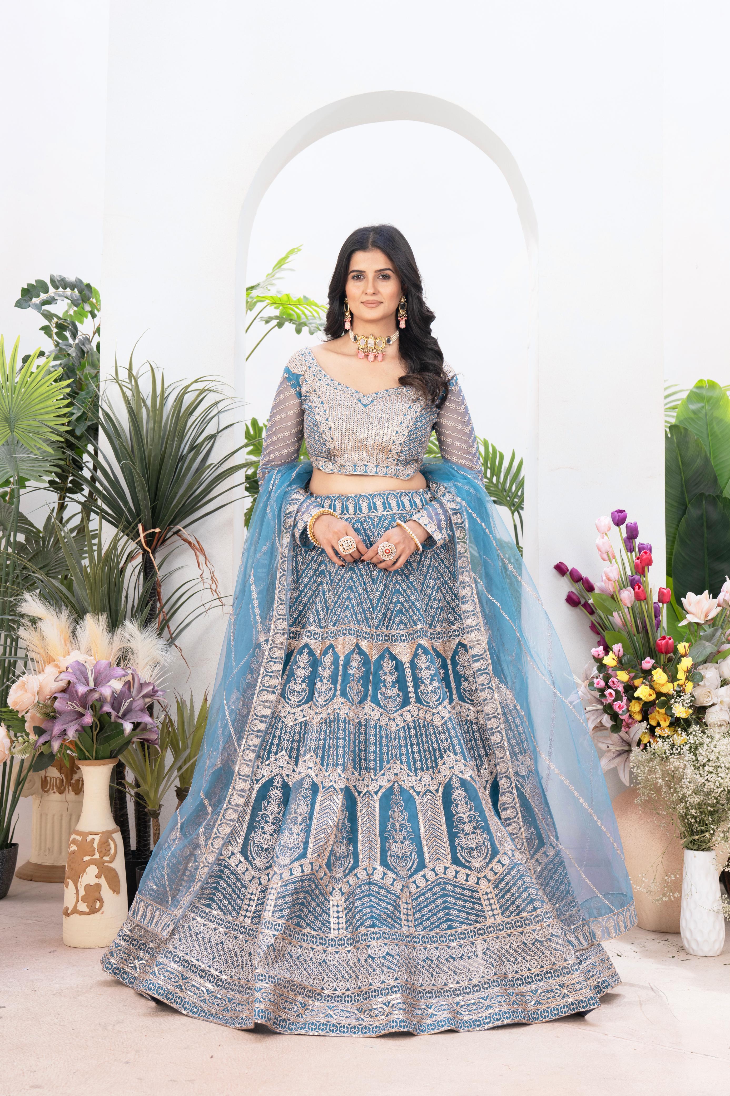Traditional With Net Embroidery Sequence Design Work Lehenga Choli