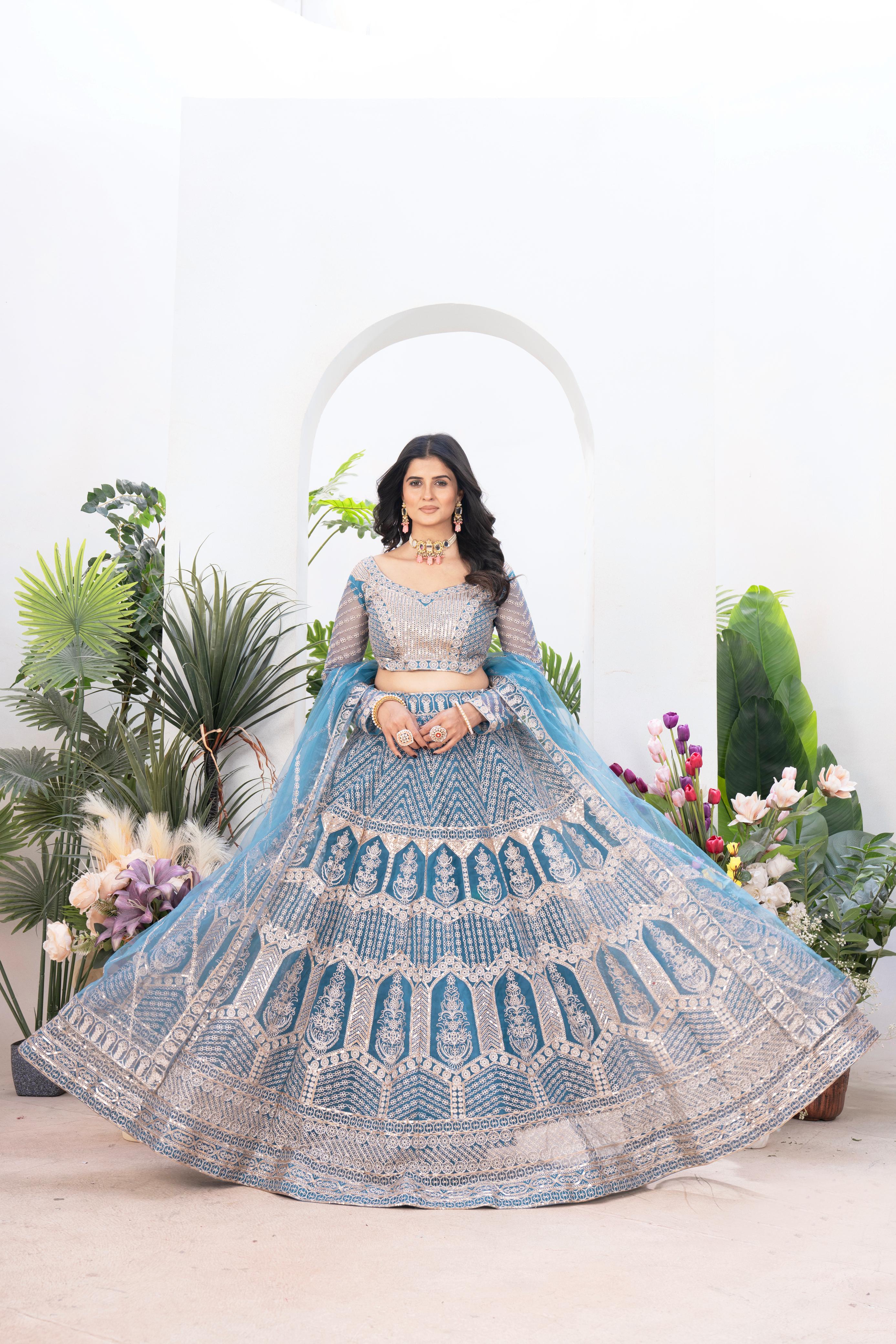 Traditional With Net Embroidery Sequence Design Work Lehenga Choli