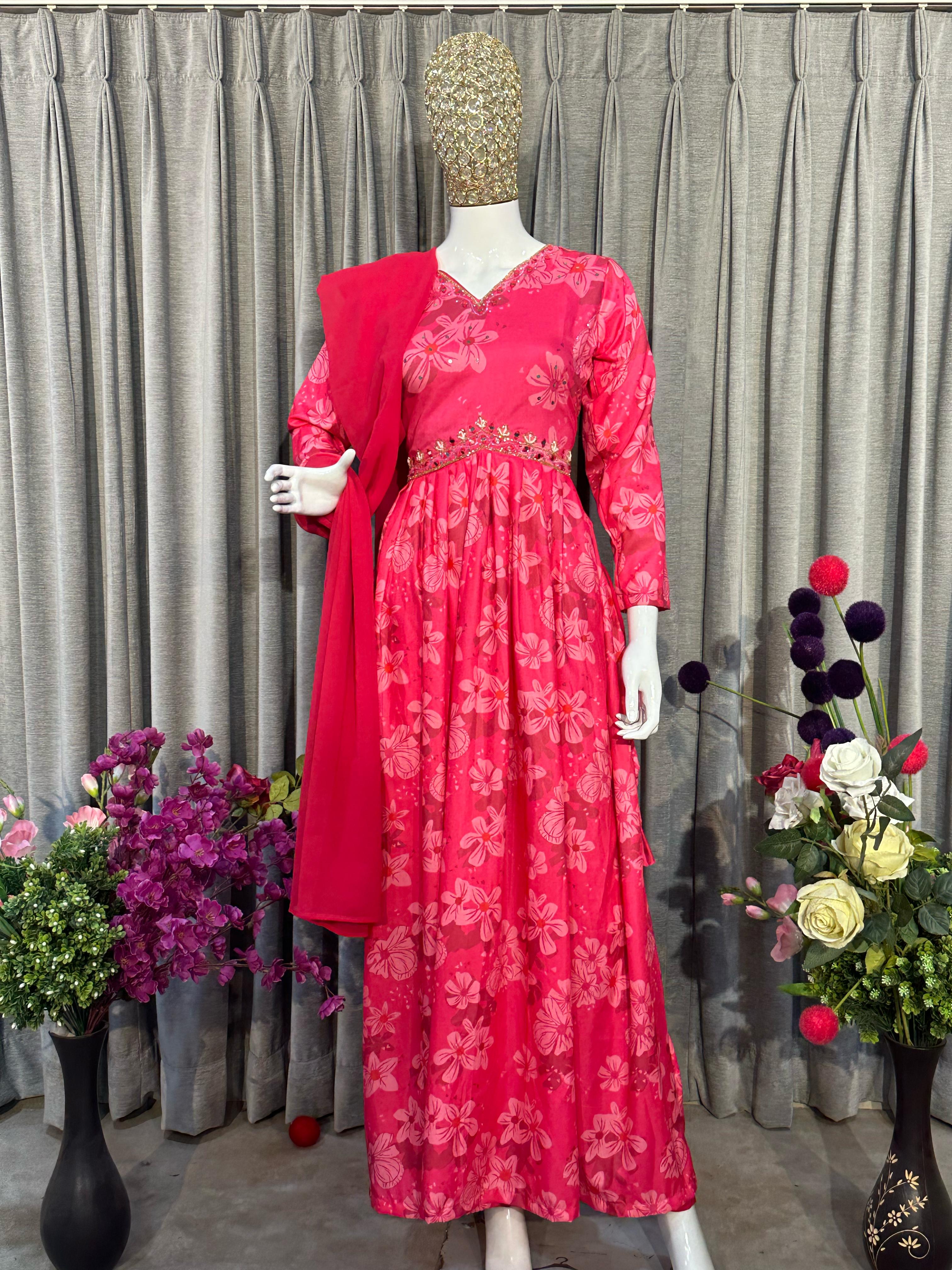 Maslin Silk With Digital Print With Hand Work Top Pent