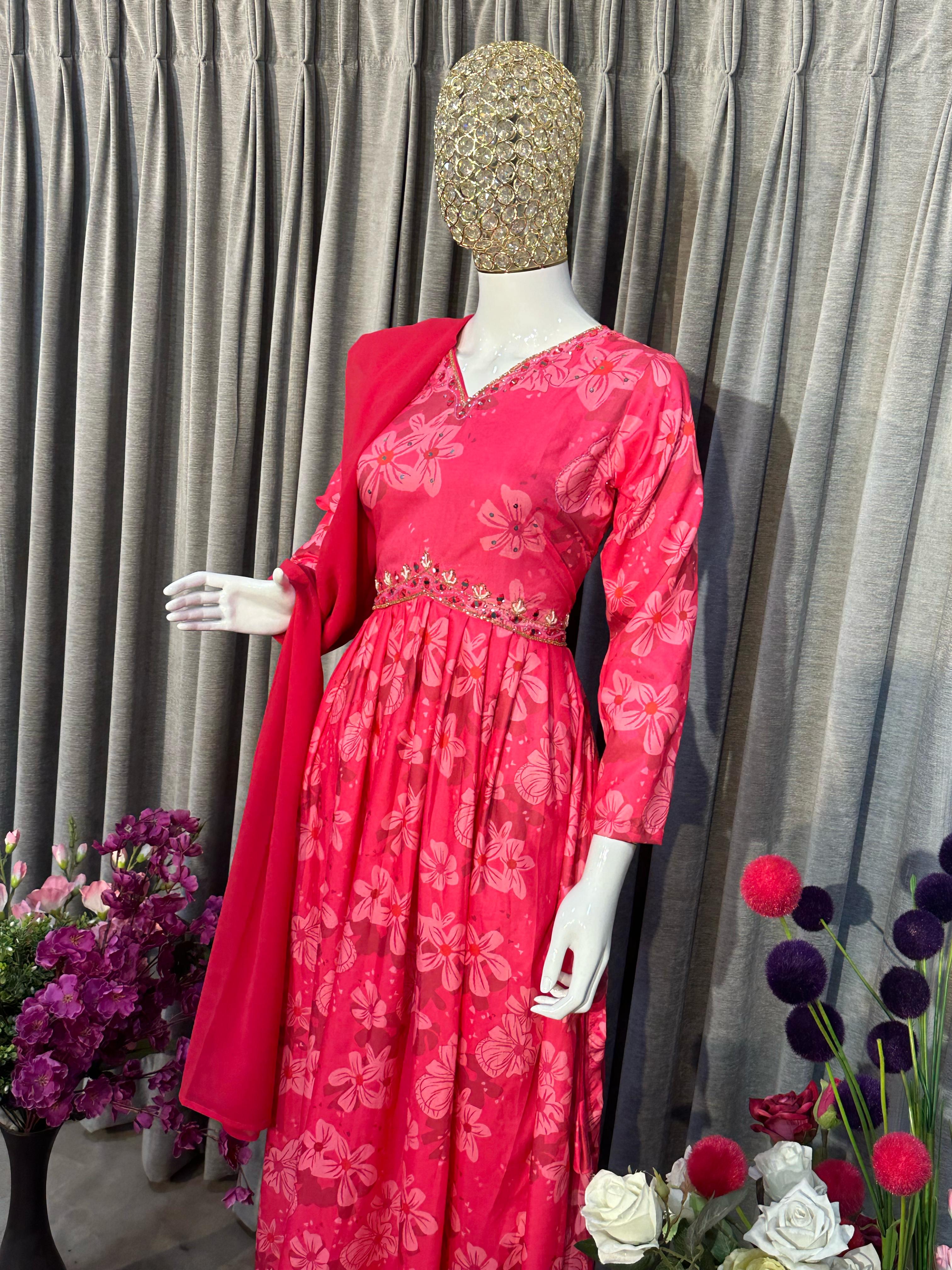 Maslin Silk With Digital Print With Hand Work Top Pent