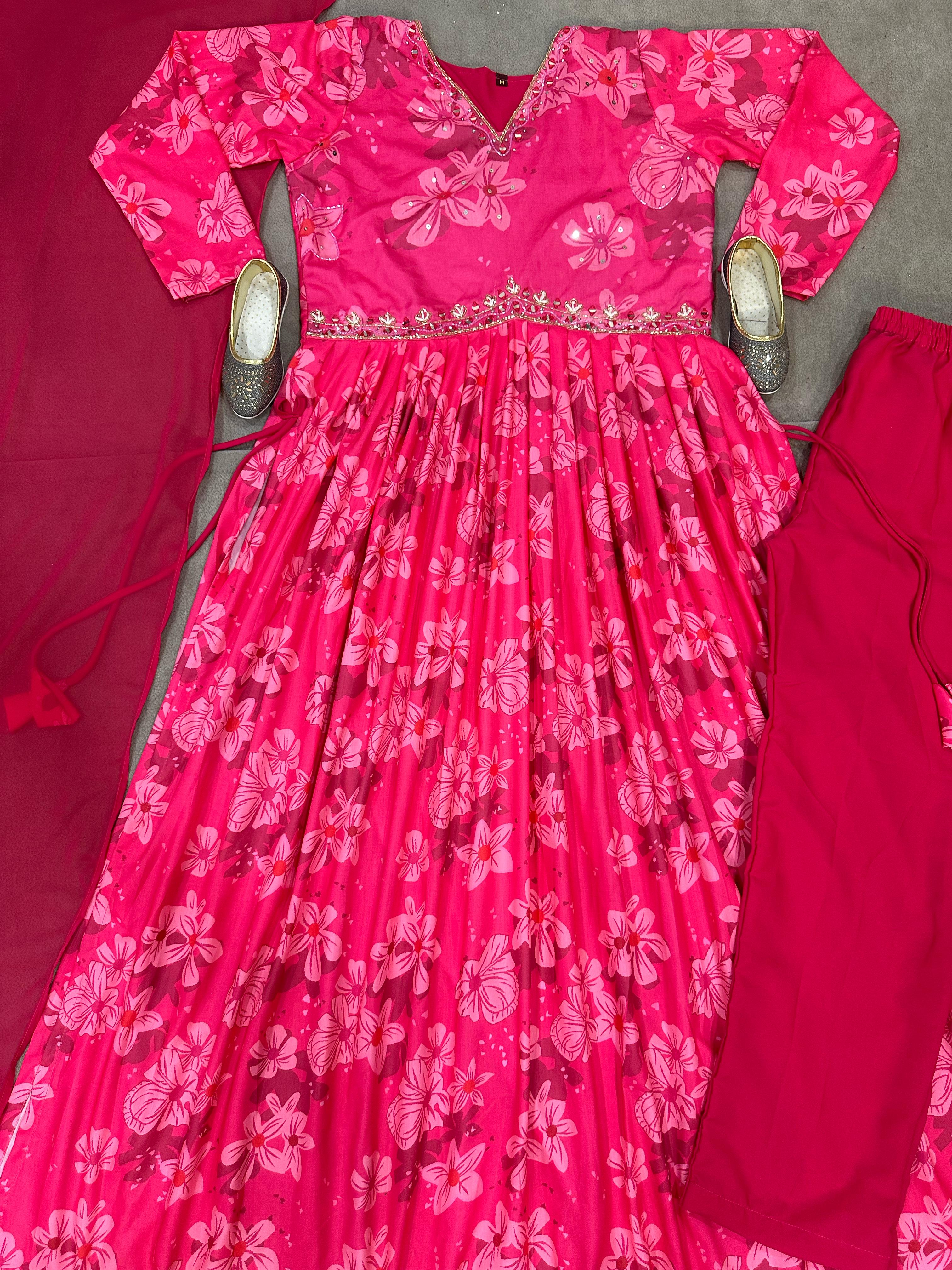 Maslin Silk With Digital Print With Hand Work Top Pent