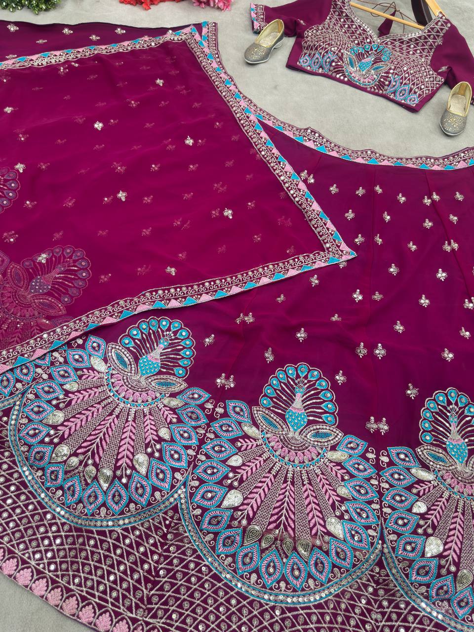 Faux Georgeet Embroidery Sequence Design Work Lehenga Choli
