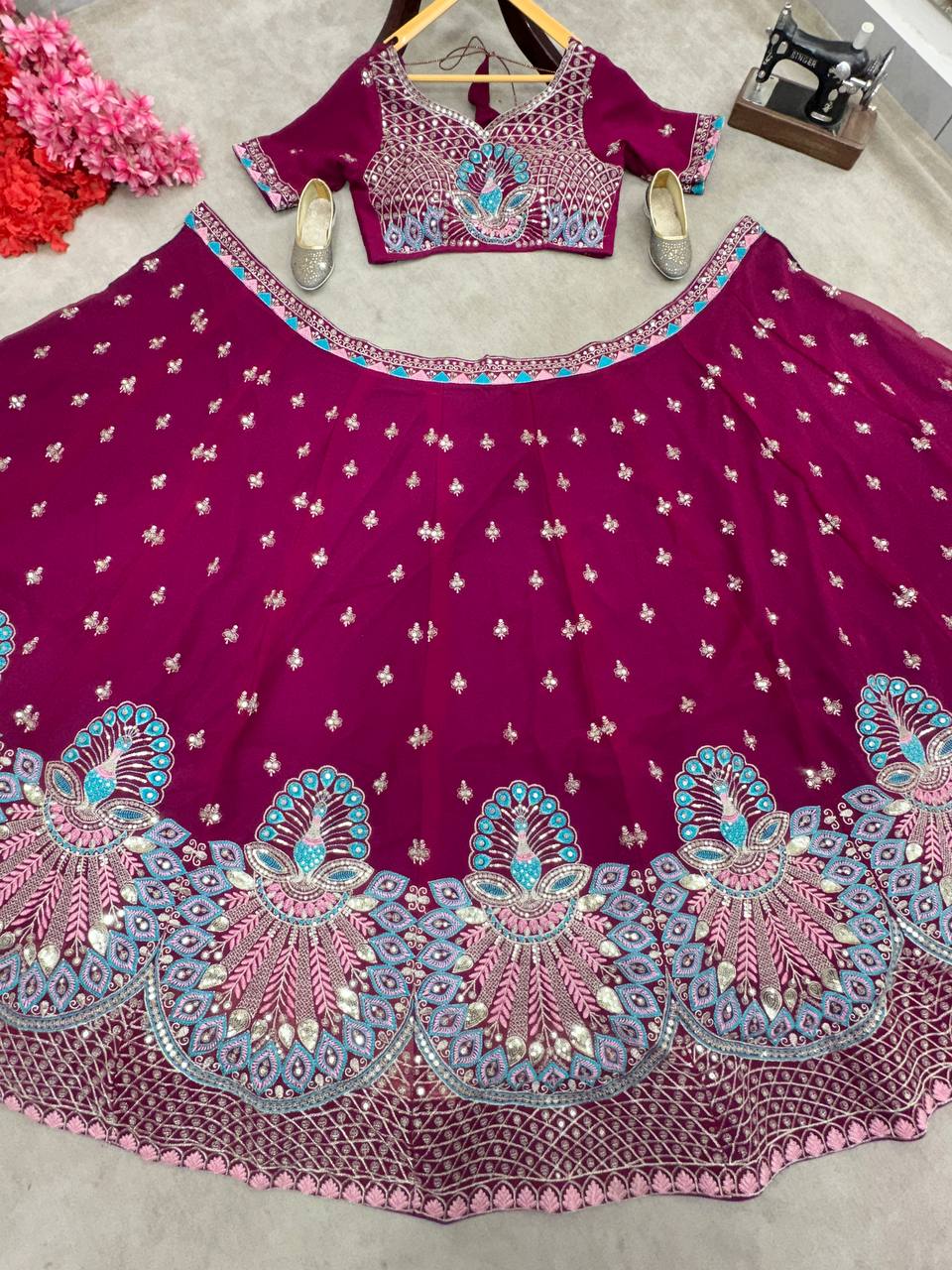 Faux Georgeet Embroidery Sequence Design Work Lehenga Choli