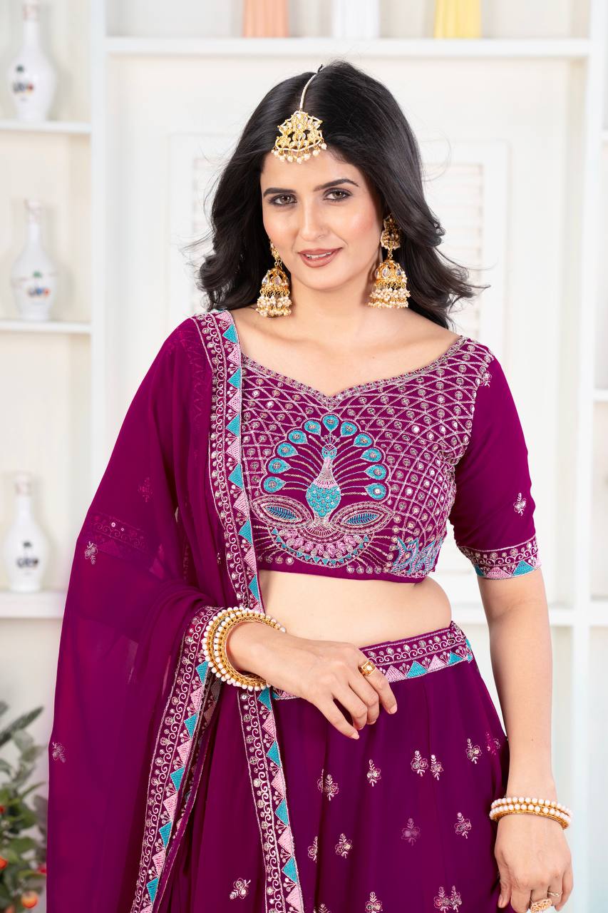 Faux Georgeet Embroidery Sequence Design Work Lehenga Choli