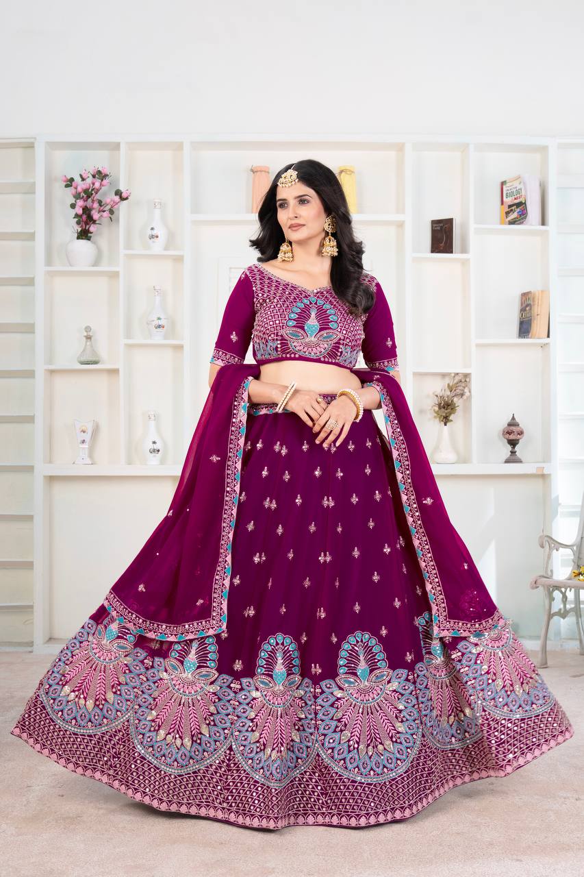 Faux Georgeet Embroidery Sequence Design Work Lehenga Choli