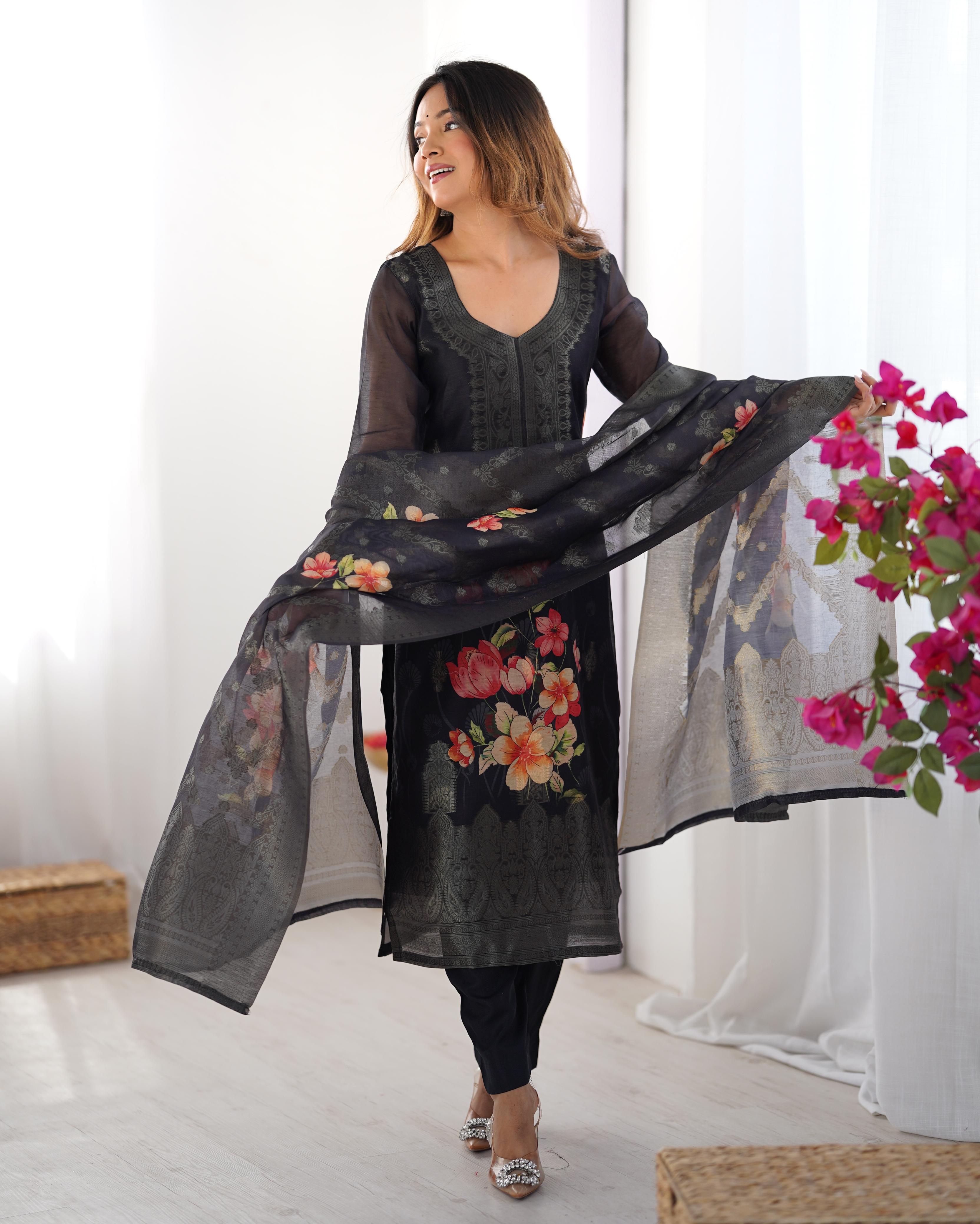 CHANDERI SILK JACQARD WORK DUPATTA WOMEN'S TOP PANT