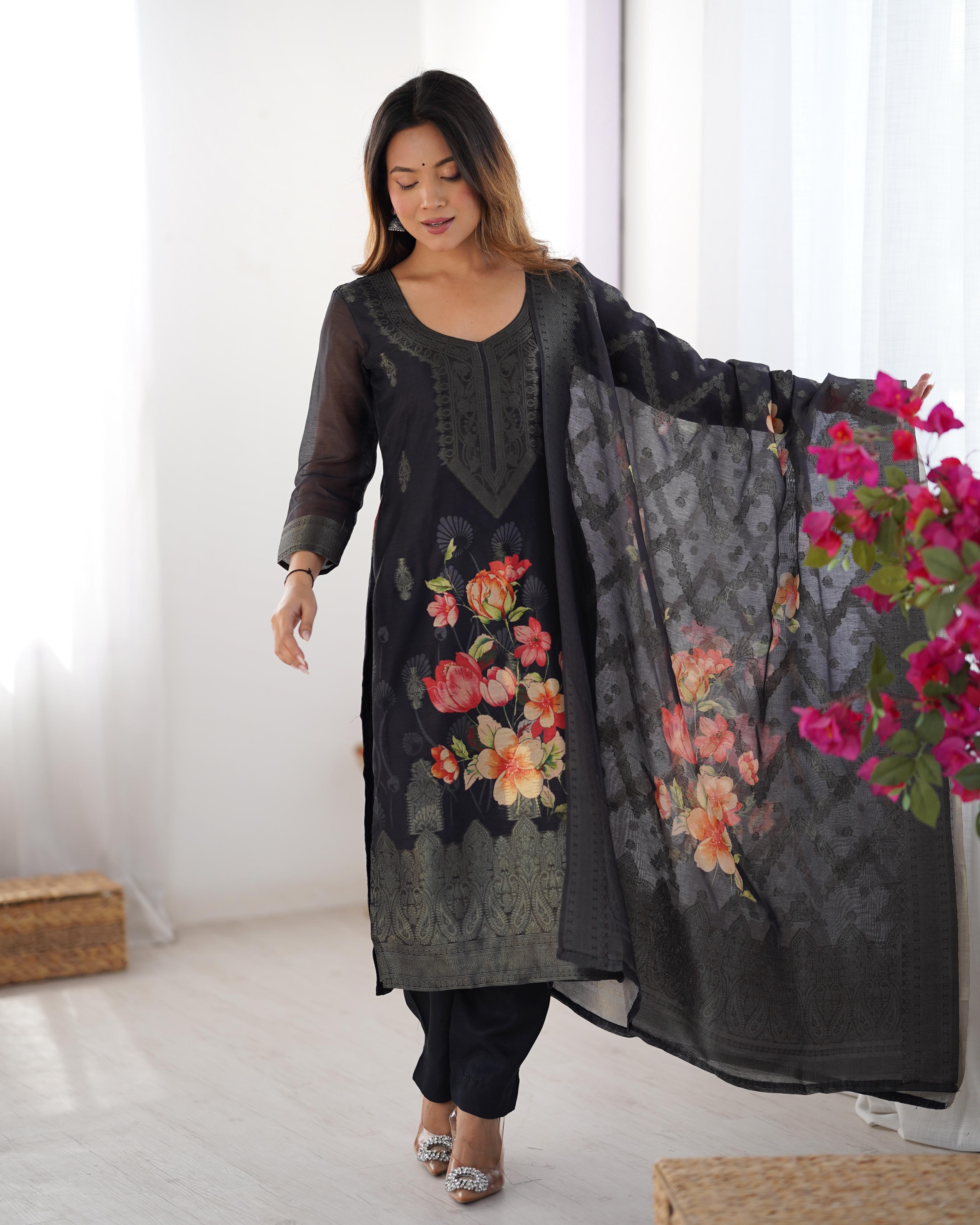 CHANDERI SILK JACQARD WORK DUPATTA WOMEN'S TOP PANT
