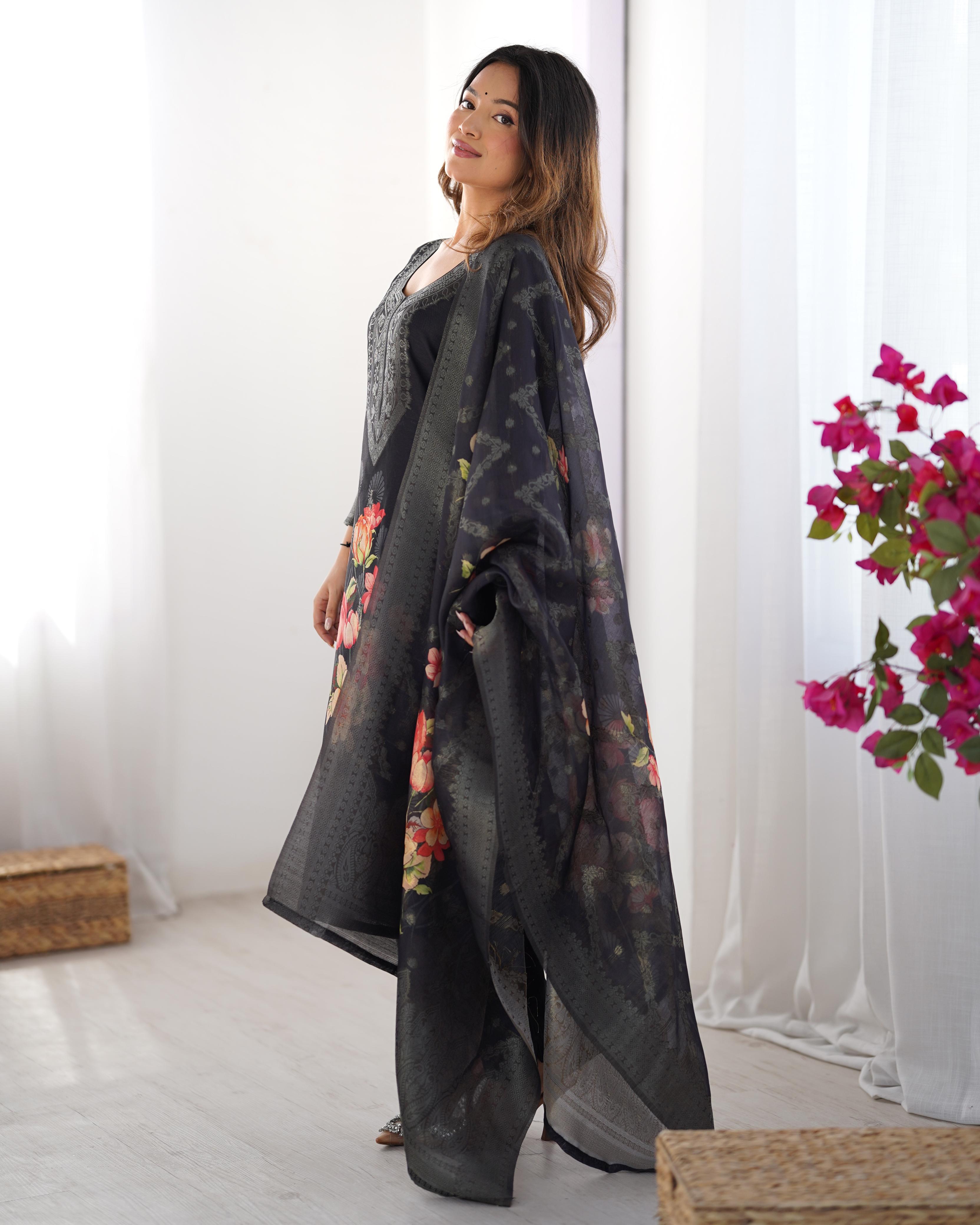 CHANDERI SILK JACQARD WORK DUPATTA WOMEN'S TOP PANT