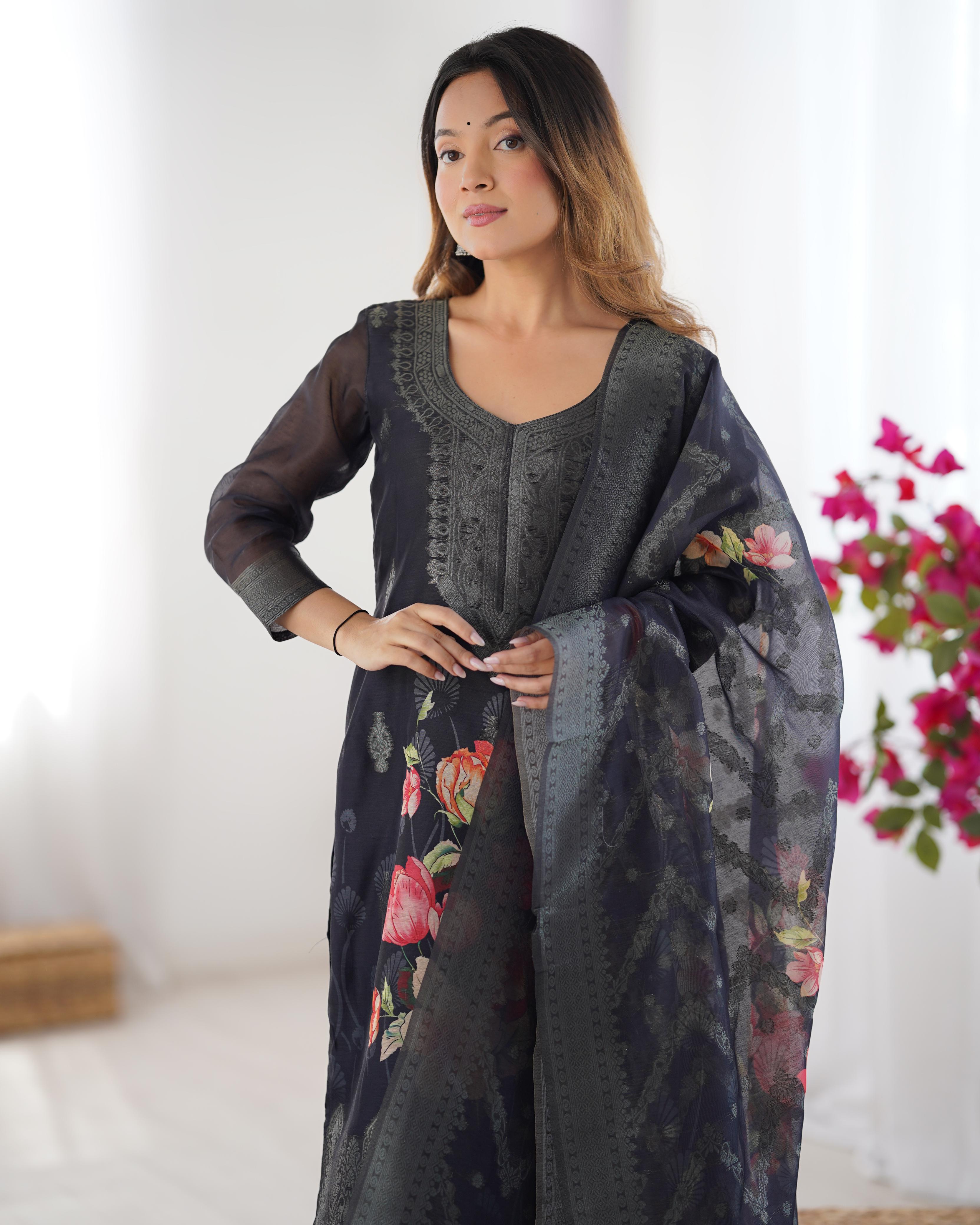 CHANDERI SILK JACQARD WORK DUPATTA WOMEN'S TOP PANT