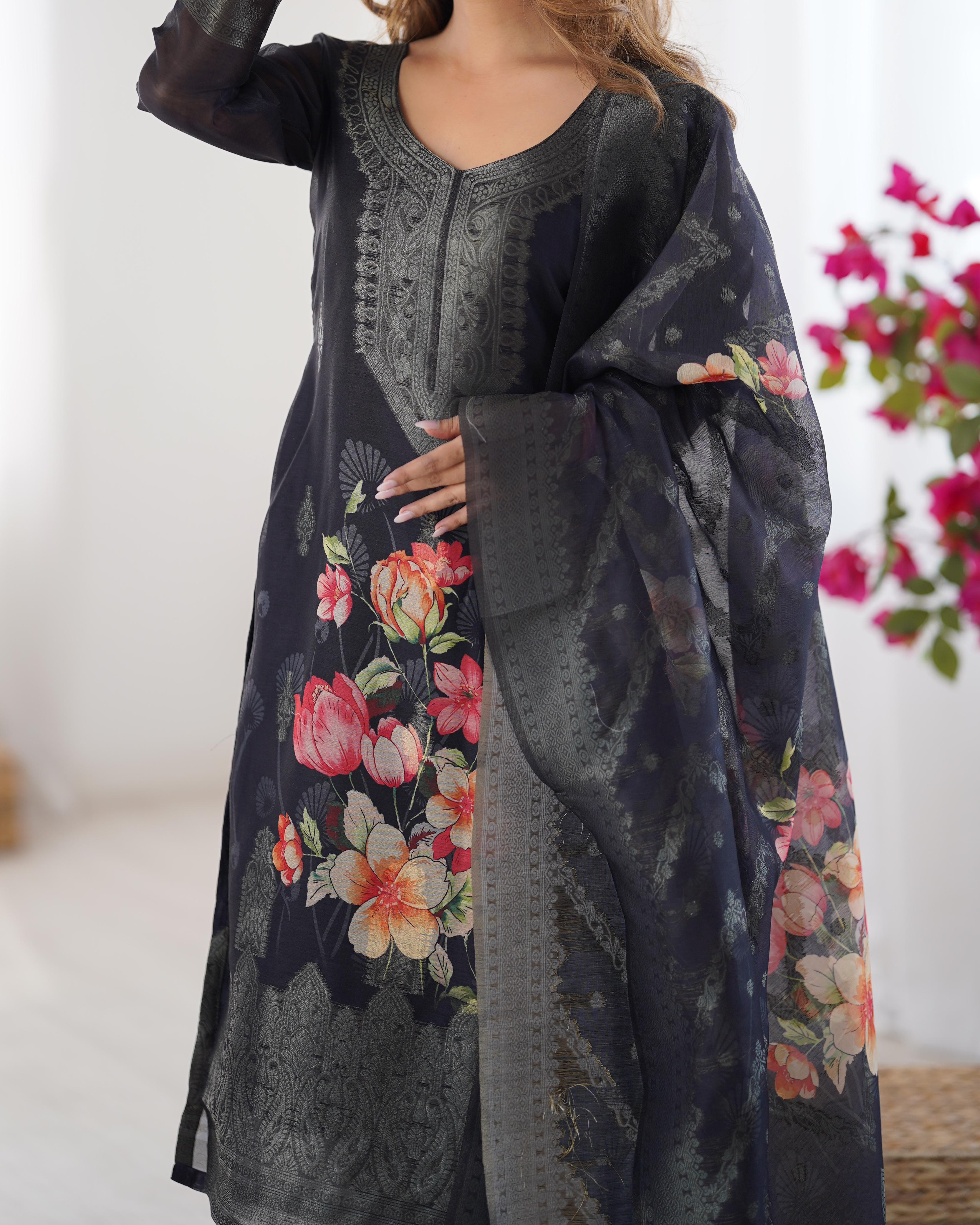 CHANDERI SILK JACQARD WORK DUPATTA WOMEN'S TOP PANT