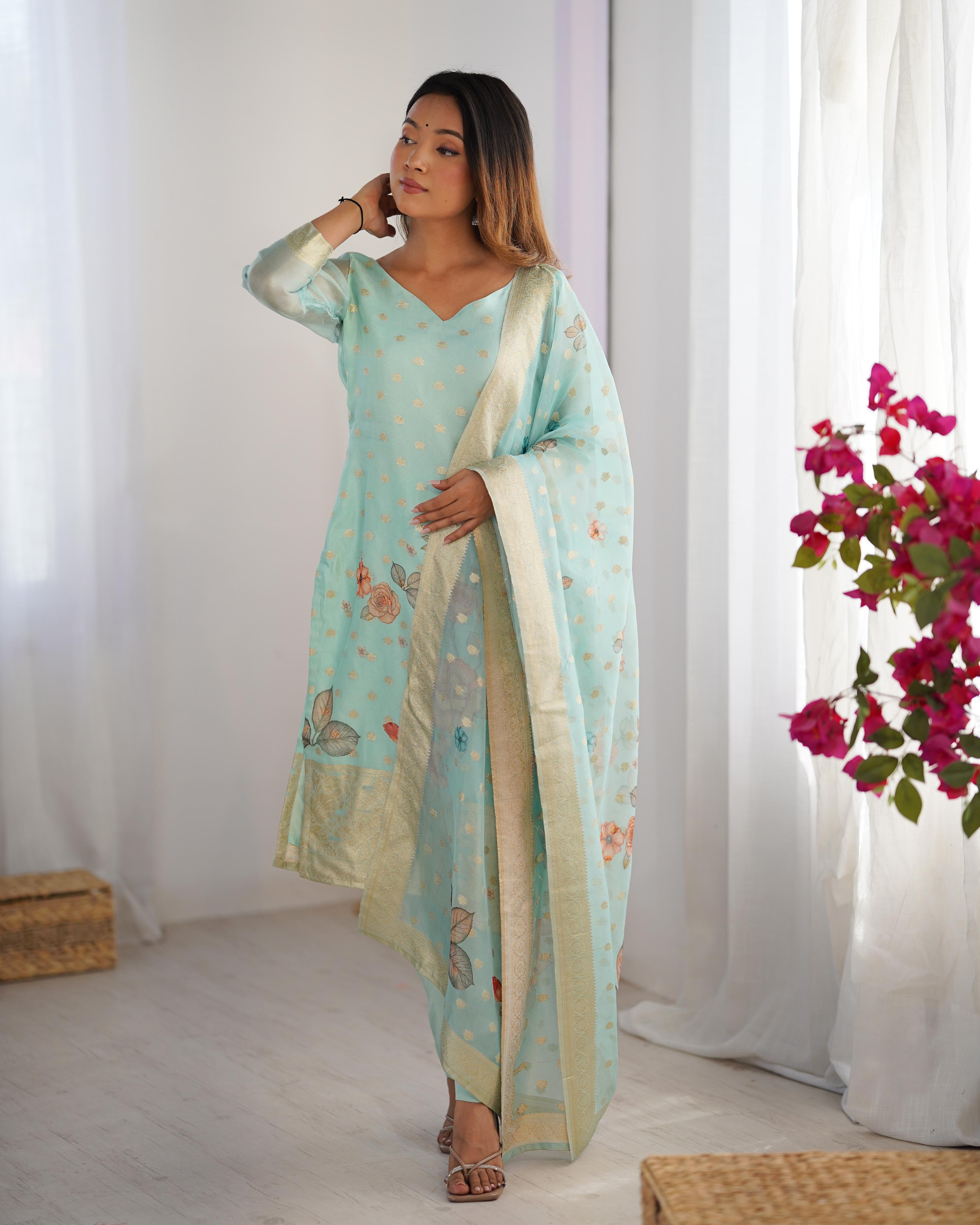 CHANDERI SILK JACQARD WORK DUPATTA WOMEN'S TOP PANT