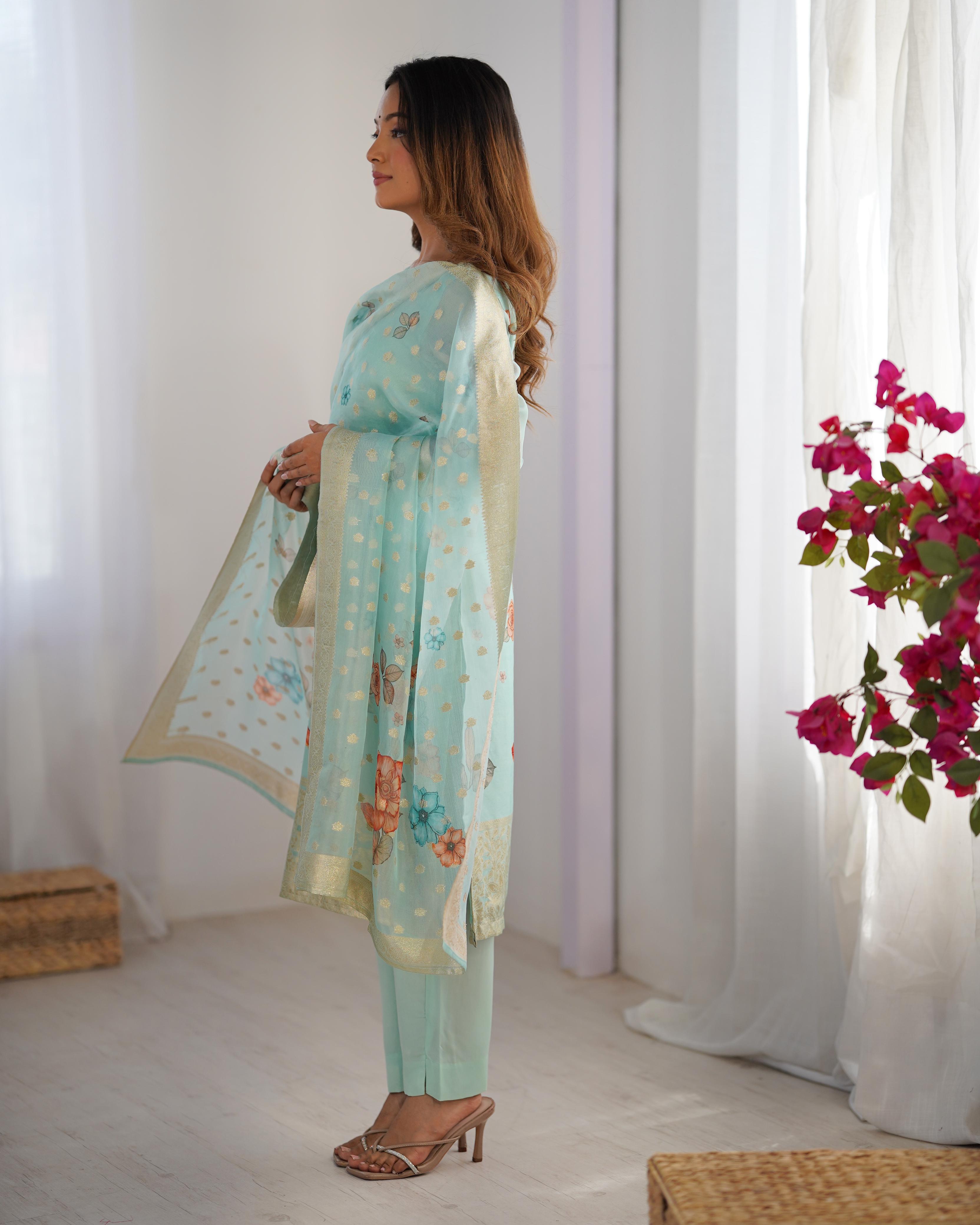 CHANDERI SILK JACQARD WORK DUPATTA WOMEN'S TOP PANT