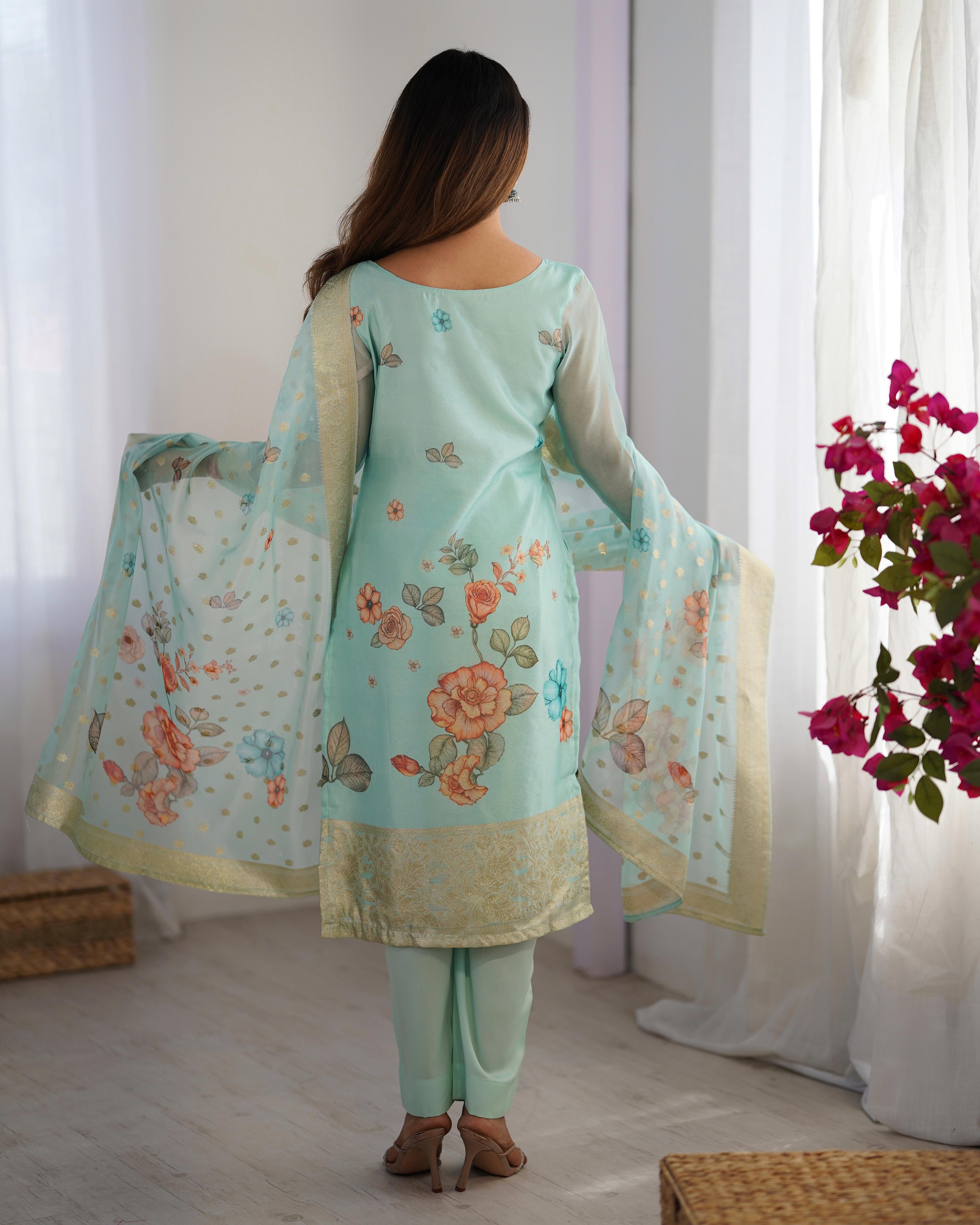 CHANDERI SILK JACQARD WORK DUPATTA WOMEN'S TOP PANT