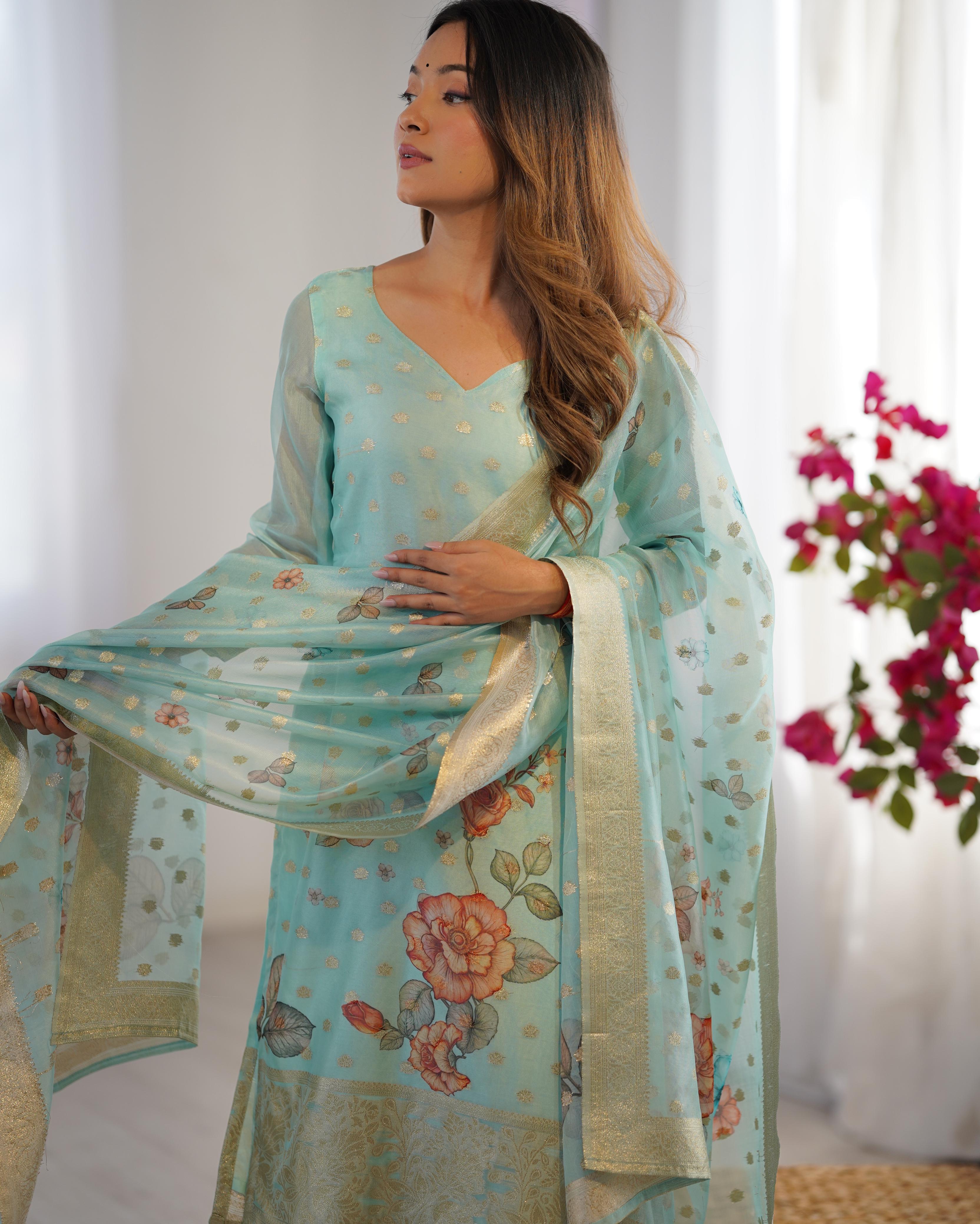 CHANDERI SILK JACQARD WORK DUPATTA WOMEN'S TOP PANT