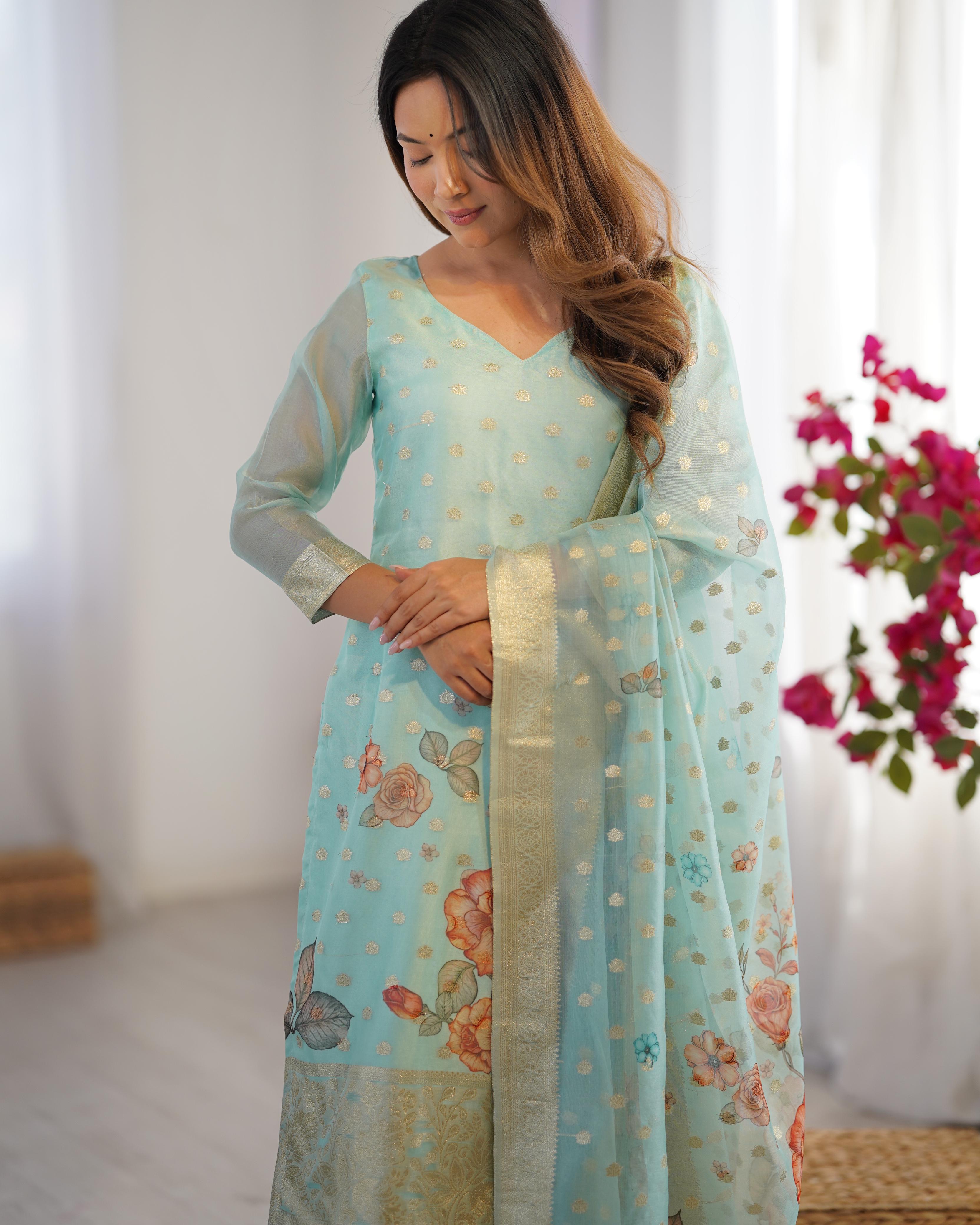CHANDERI SILK JACQARD WORK DUPATTA WOMEN'S TOP PANT