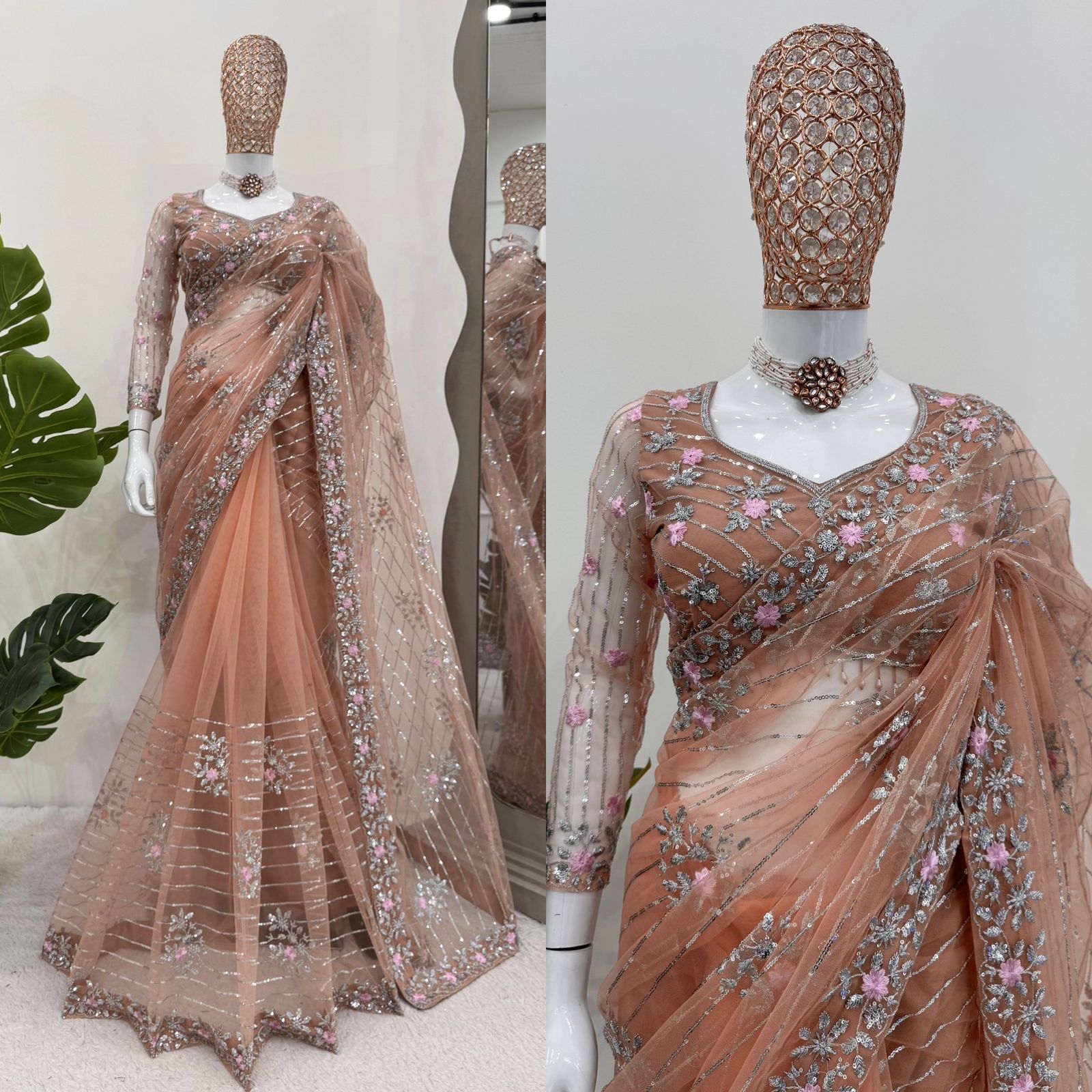 DESIGNER SAREE ON SOFT NET FABRIC WITH THREAD & EMBROIDERED WORK FOR PARTY WEAR