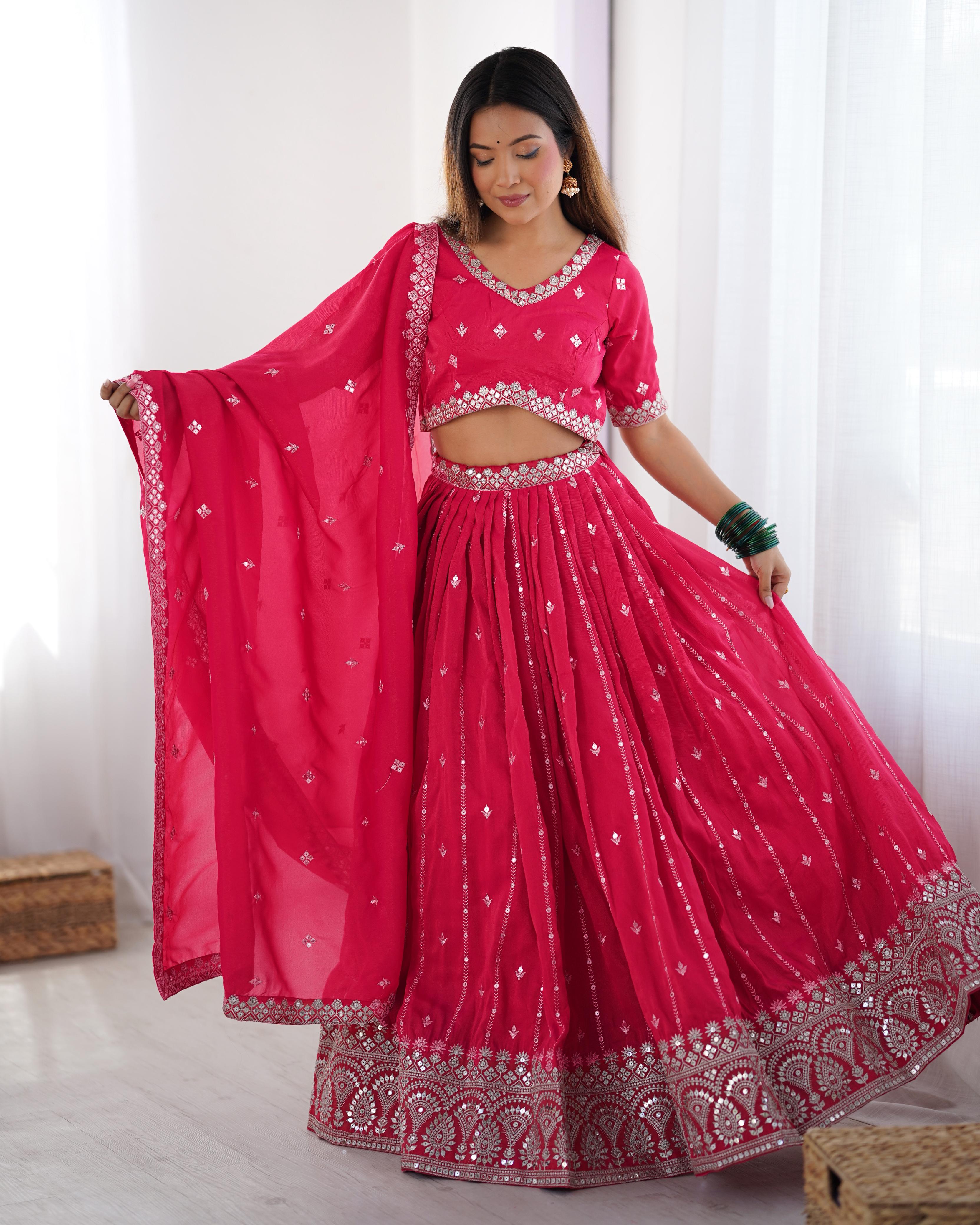 WOMEN'S PREMIUM QUALITY SHIMMER SILK WITH SEQUENCE WORK LEHENGA CHOLI FOR WEDDING, PARTY.